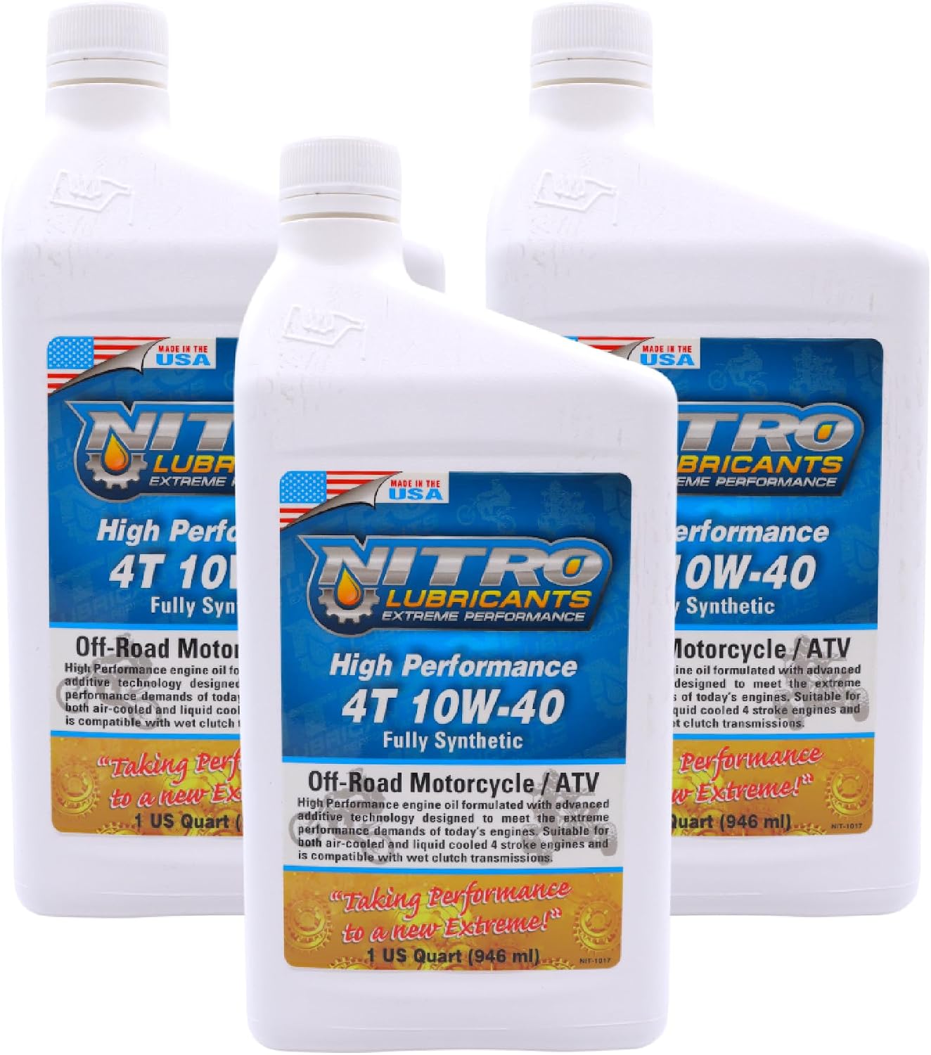 Nitro Lubricants 10W-40 4 Stroke Engine Oil – Semi-Synthetic, High Performance Formula for Motorcycles, ATVs & UTVs – Racing & Off-Road – Advanced Additive Technology – 1 Quart – Made in USA (3-Pack)