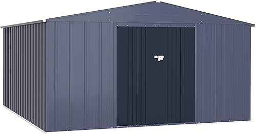 VEIKOU Cobertizo de almacenamiento de metal de 10 x 10 pies con acero galvanizado grueso, puerta con cerradura, rejillas de ventilación, cobertizo