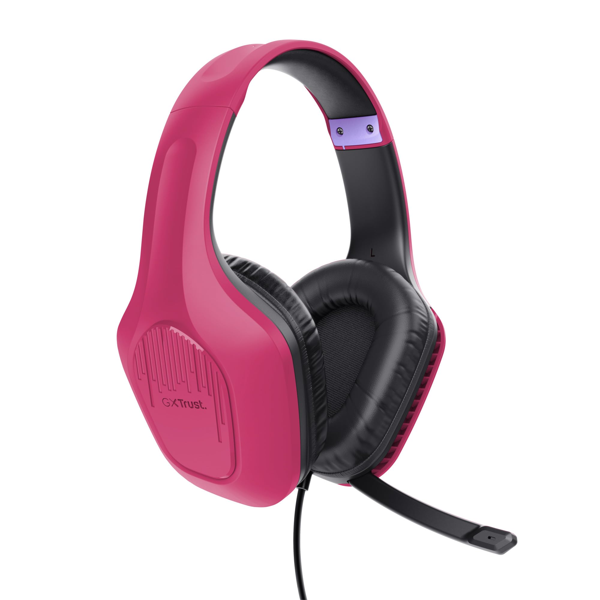 GXTrust Rayne lekkie słuchawki gamingowe PC Xbox PS5 Switch, różowe | 3.5 mm, kabel 200 cm, przetworniki 50 mm, odchylany mikrofon, przewodowy zestaw słuchawkowy wokółuszny
