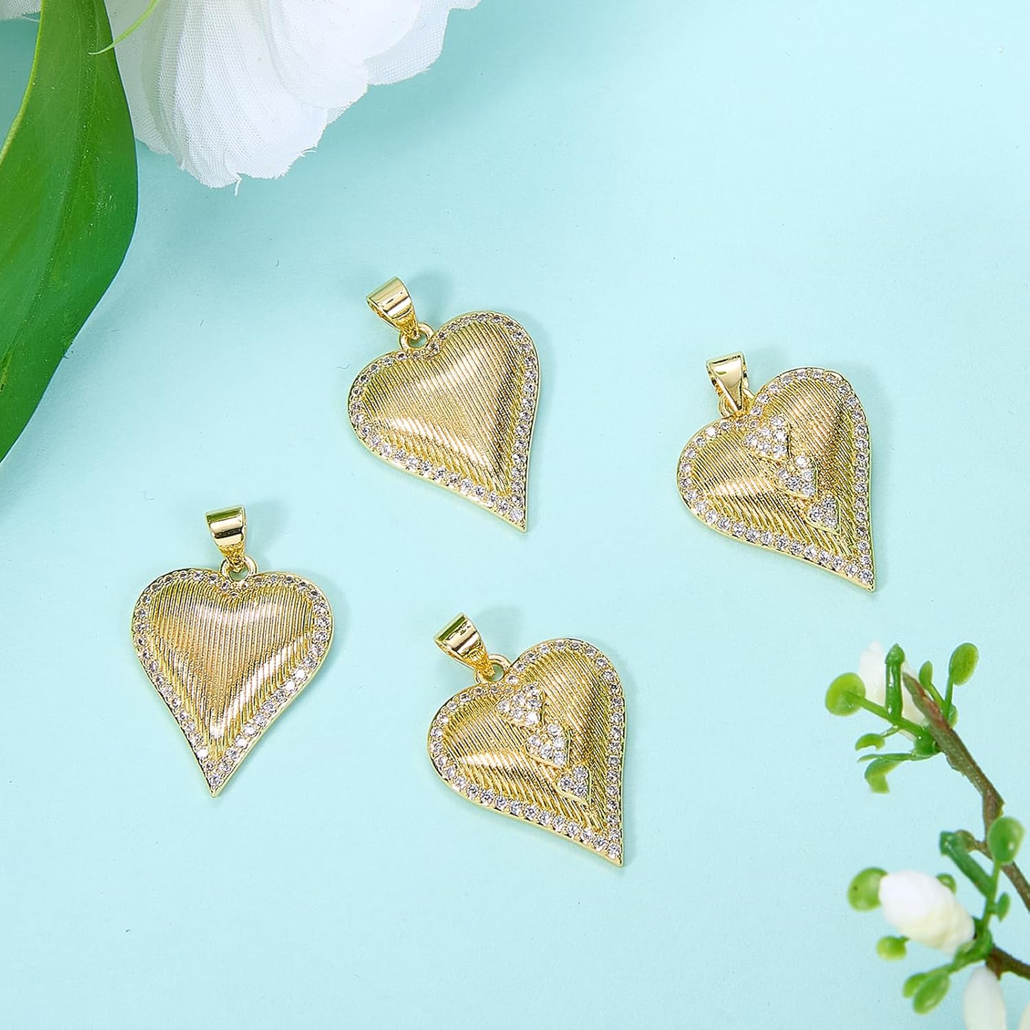 4Pcs Heart Charms for Jewelry Making Real 18K Gold Plated Charms Brass Clear Cubic Zirconia Crystal Pendants for Earring Bracelet Necklace DIY Accessories - Image 4