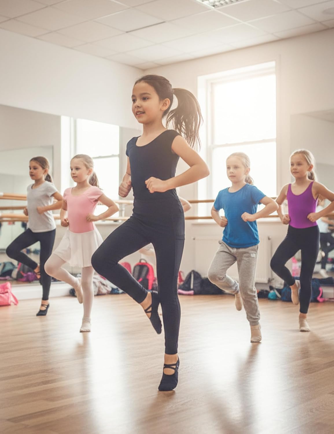 HOFISH Girls' Athletic Leggings with Pockets, Kids Dance Running Yoga Pants, Workout Active Dance Tights for Girls - Image 3