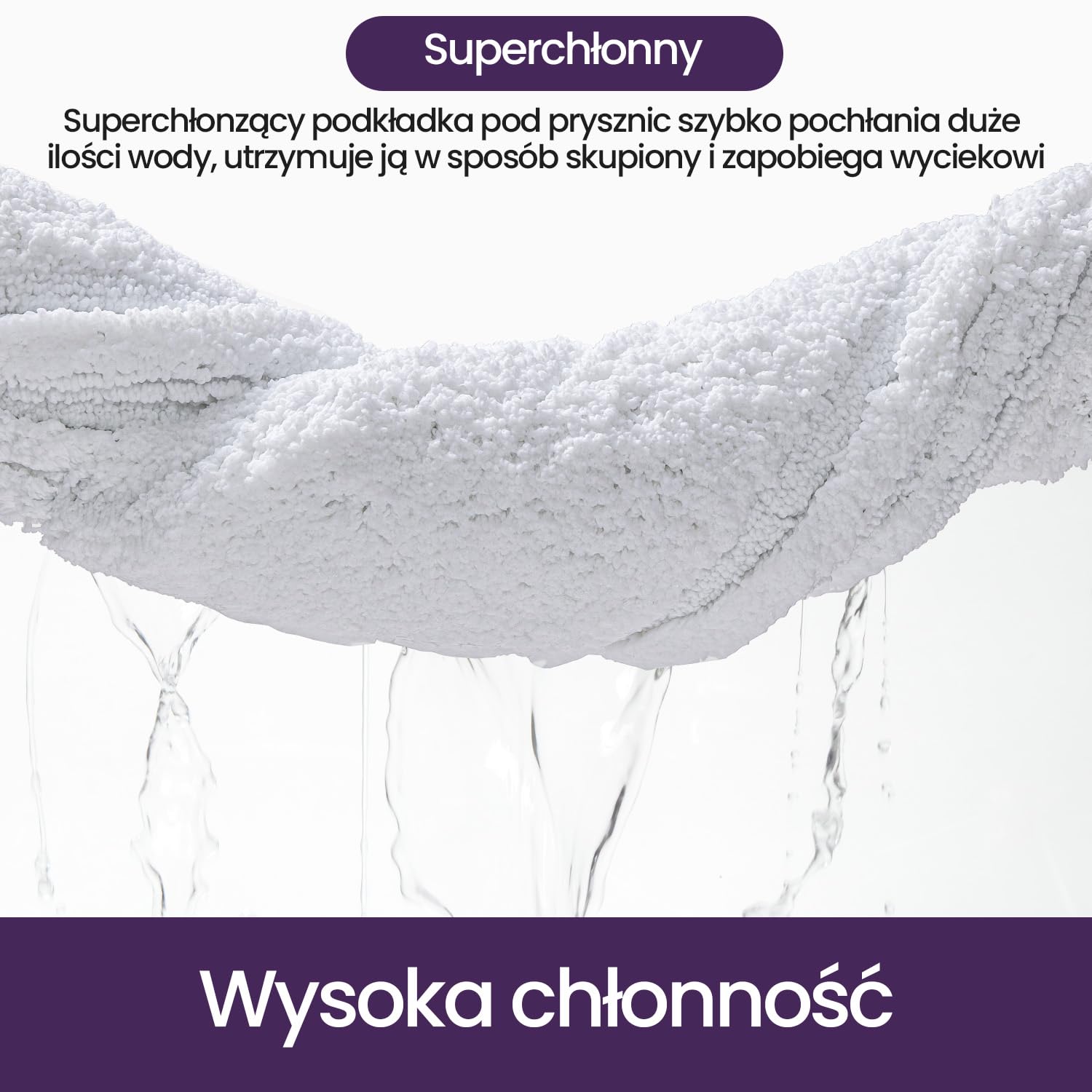 DEXI Mata łazienkowa, antypoślizgowa, nadaje się do prania w pralce, bardzo chłonna, z mikrofibry, na podłogę w łazience, prysznicu, wannie, 60 x 110 cm, biała