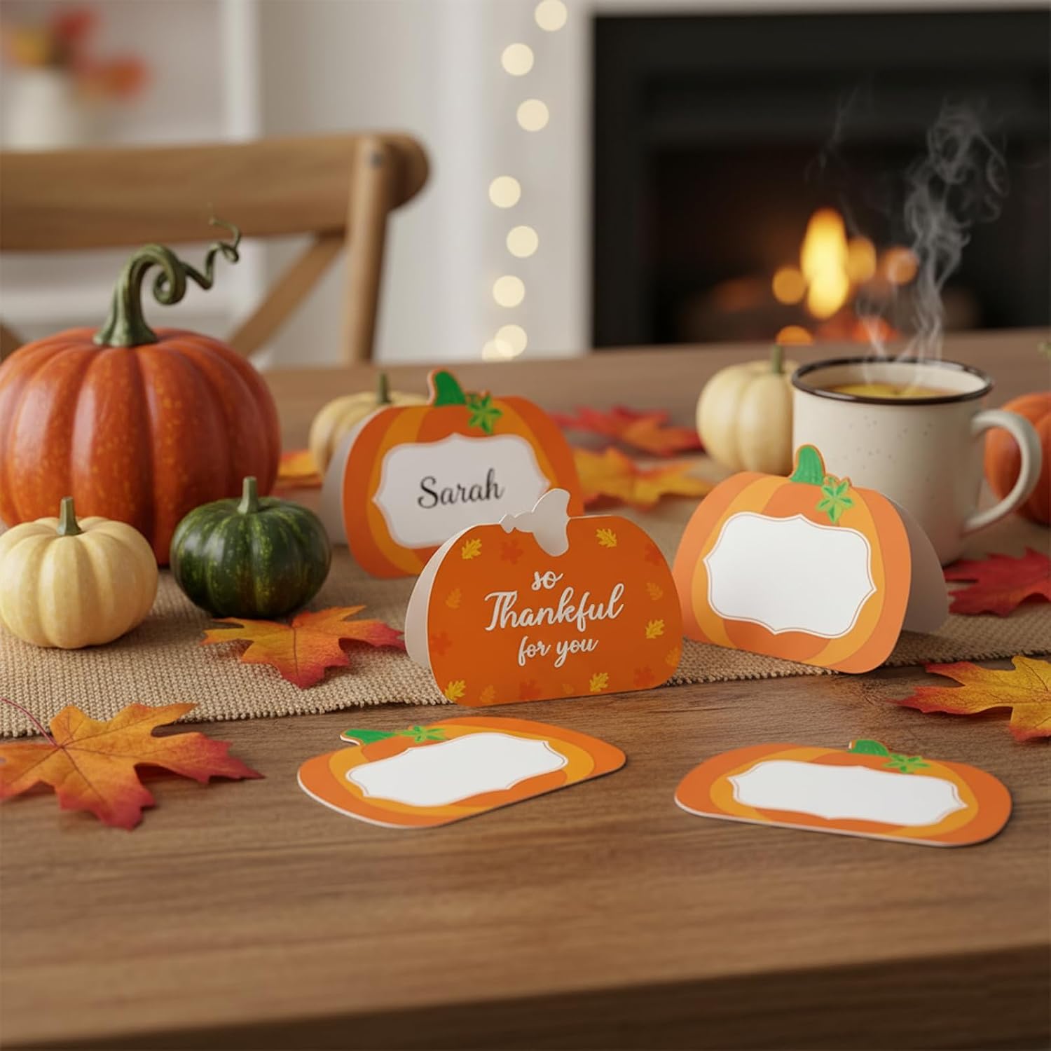 50 Pack Pumpkin Thanksgiving Place Cards, Foldable Tent Name Cards