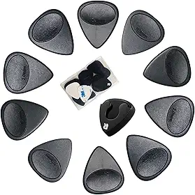 10 palhetas de guitarra antiderrapantes com suporte de palheta, inclui palhetas de espessura média pesada (0,9 1,5 1,8 2,0 2,3 mm), estojo preto para palheta de guitarra com adesivo para guitarras