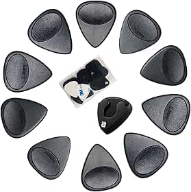 10 palhetas de guitarra antiderrapantes com suporte de palheta, inclui palhetas de espessura média pesada (0,9 1,5 1,8 2,0 2,3 mm), estojo preto para palheta de guitarra com adesivo para guitarras
