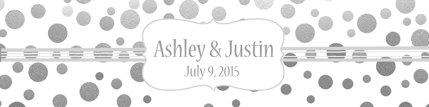 DesignThatSign 100 Silver Confetti White Background Wedding Water Bottle Labels Engagement Party 8"x2"