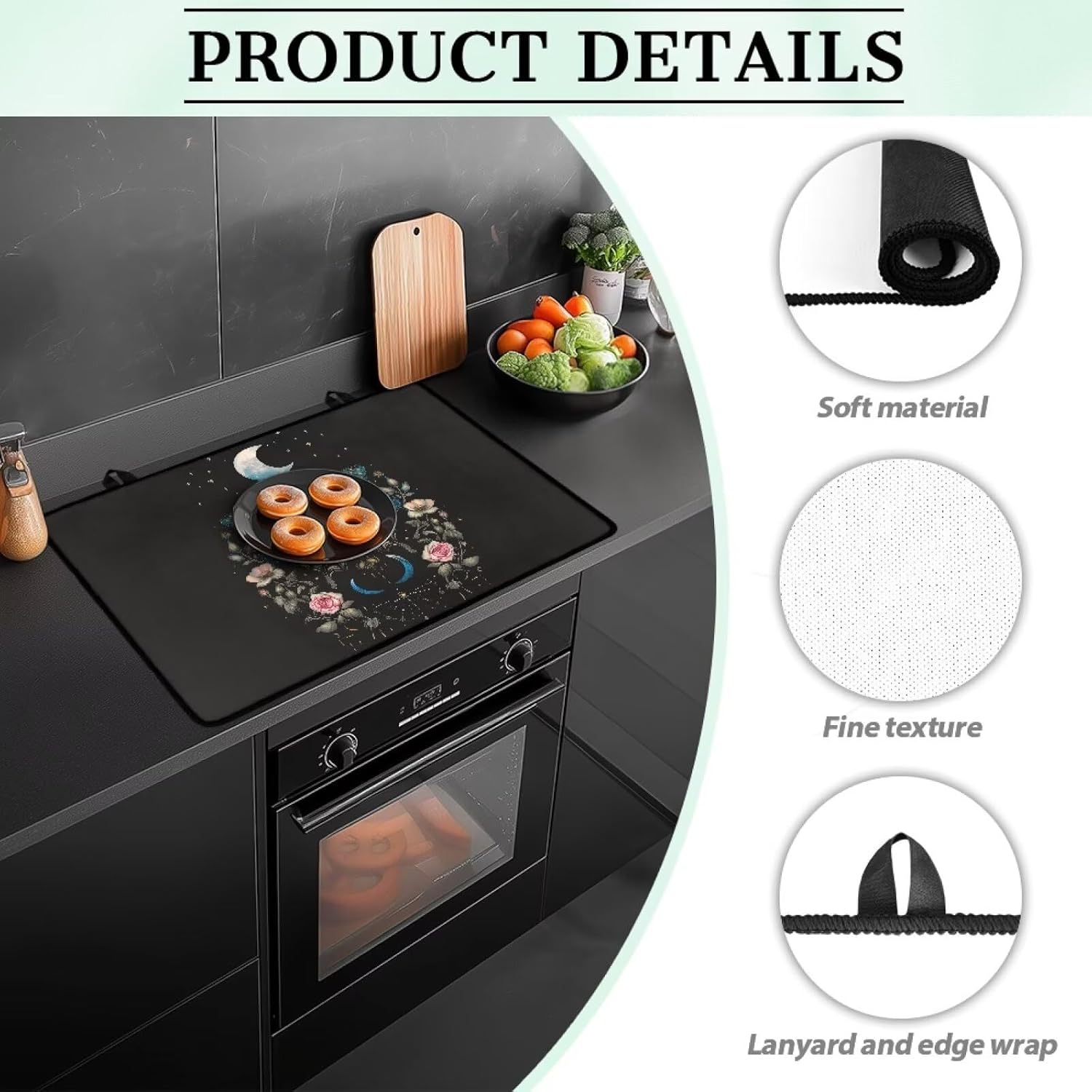 Stove Top Cover for Electric Stove Induction Cooktop Mat for Glass Ceramic Top Stove Anti-Scratch Electric Stove Top Protector Cover For Kitchen Decor, 29 x 21 Inch, Butterfly Moon Rose Black