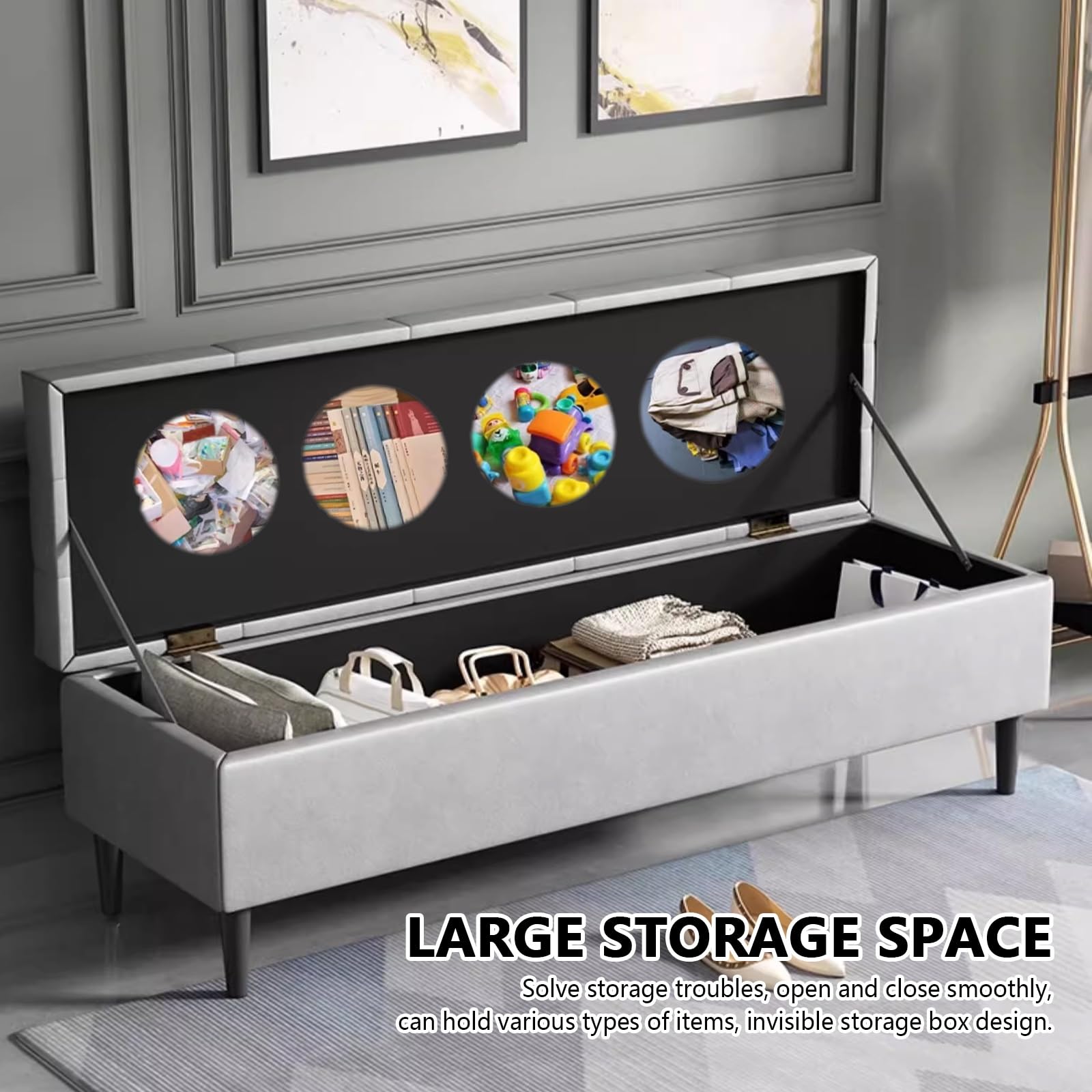 Panca contenitore ingresso con scarpiera, panca camera da letto Imbottito, Panca contenitore con seduta, moderno salvaspazio pouf, panca fondo letto matrimoniale, cassapanca contenitore da interno.