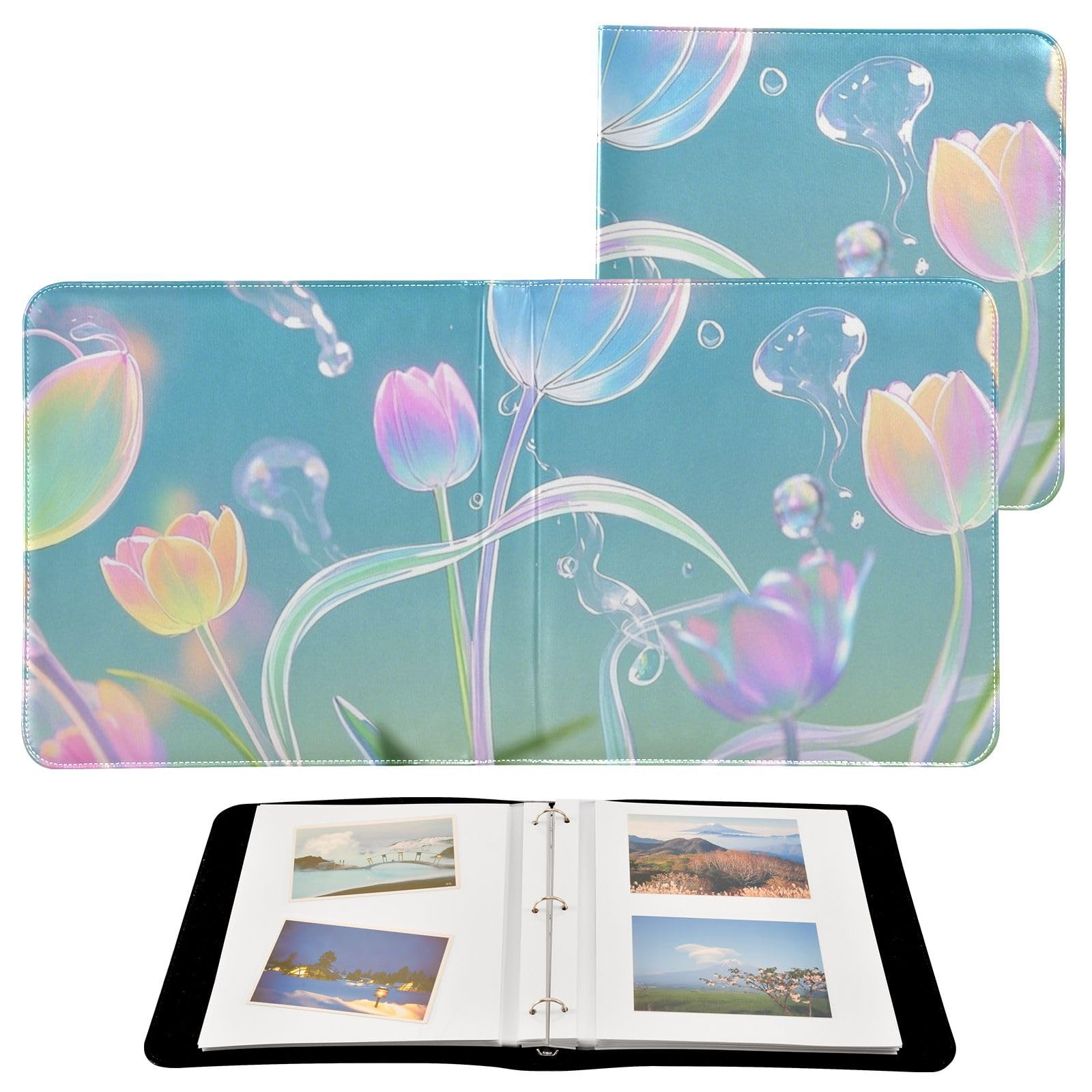 Photo Album 4x6, 5x7,6x8,Artificial Leather Photo Albums with 20 Detachable Sheets Tulips Print for Family Wedding,Multi 8