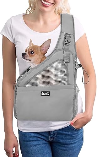 Lukovee Eslingas para perros pequeños, soporte inferior duro y correa acolchada ajustable suave para perros, bolso para perros con cierre de botón y
