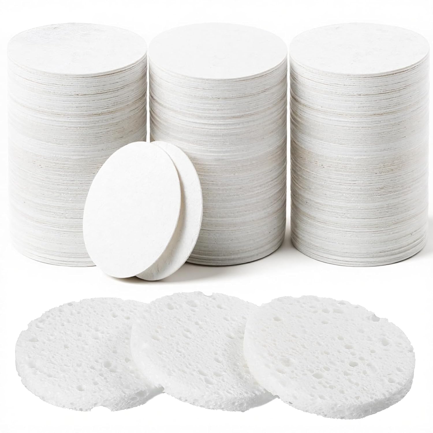 SHENLIU 300pcs Compressed Facial Sponges, White Disposable Round Soft Face Exfoliating Pads for Washing Face Cleansing Exfoliating Esthetician Makeup Removal Travel