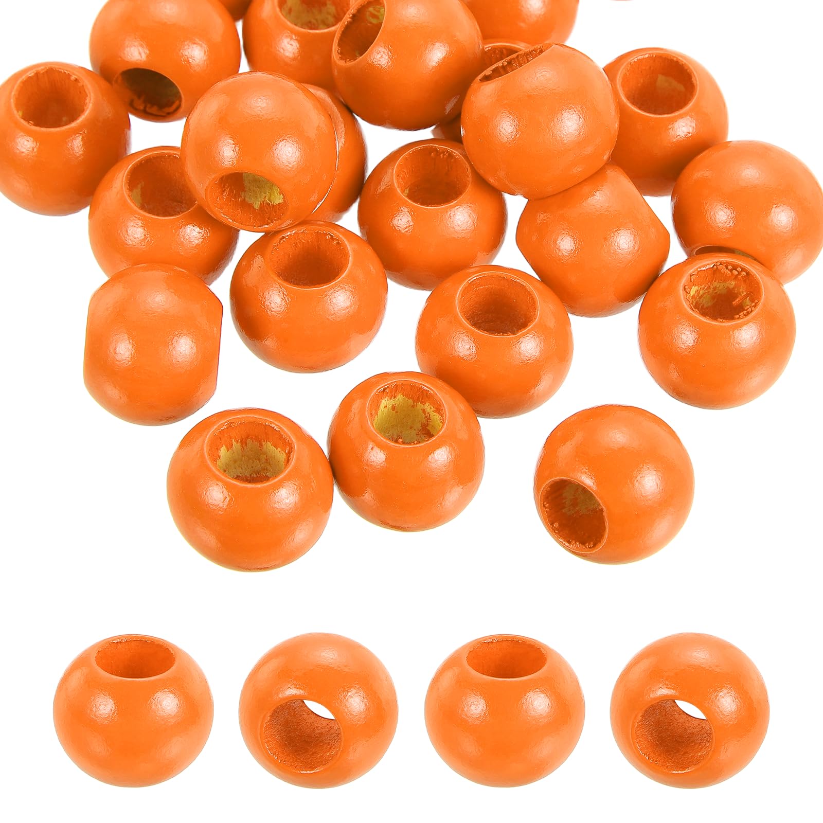 PATIKIL 25pcs 20mm Orange Natural Wood Beads with 10mm Hole Unfinished Round Wooden Loose Spacer Balls Bulk for DIY Crafts Garland Macrame Farmhouse Decor Jewelry Making