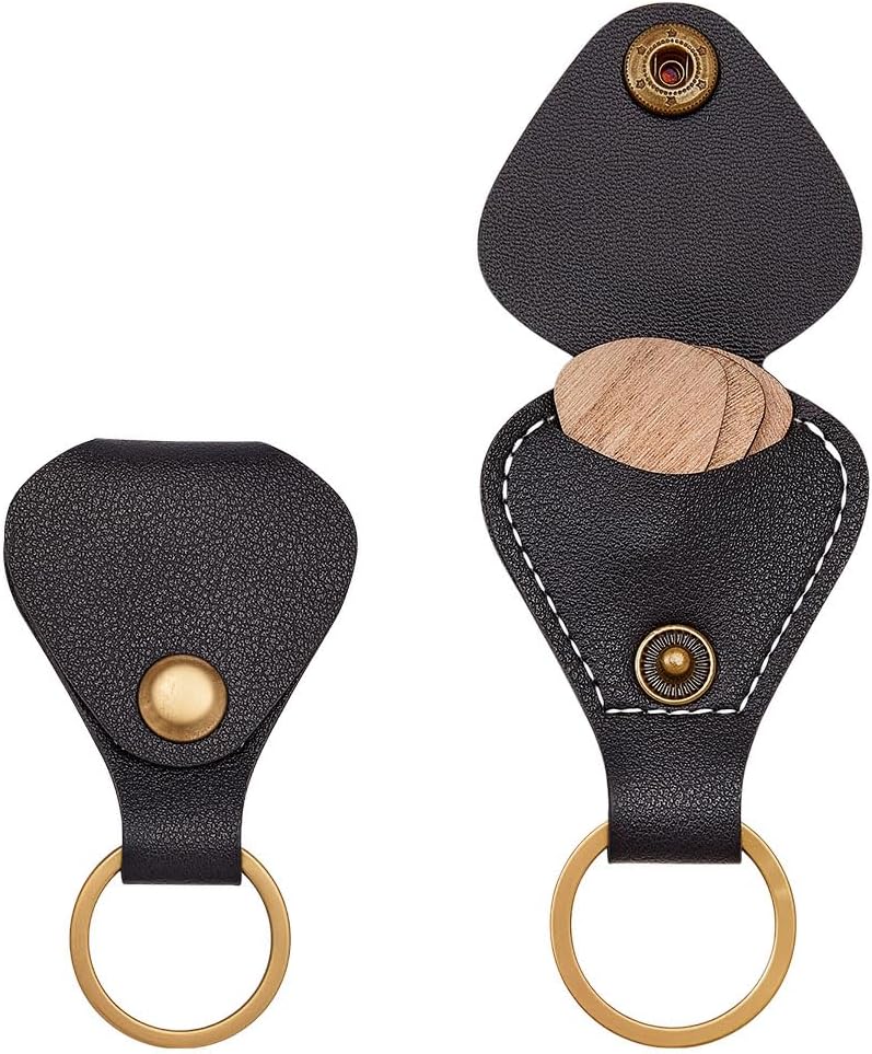 2Pcs Guitar Pick Holder Keychain Leather Guitar Pick Holder Case Bag Black Storage Bags with Iron Rings Store Organize Musical Instrument Accessories for Musicians Players