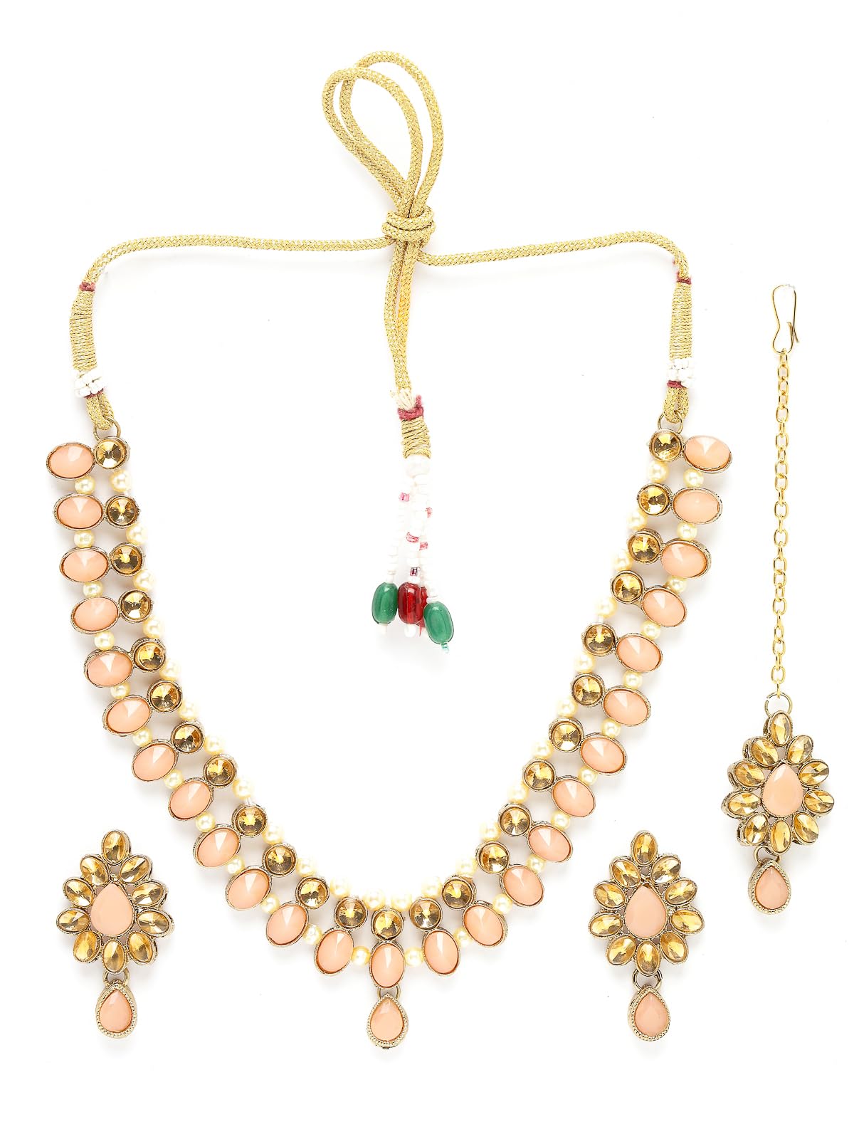 Sukkhi Pretty Pink Gold Plated AD Stones Studded Collarbone Necklace Set With Studs Earrings Maangtika|Jewellery Set For Women And Girls|NS106007 (B0CPPB5Y26) Amazon Price History, Amazon Price Tracker