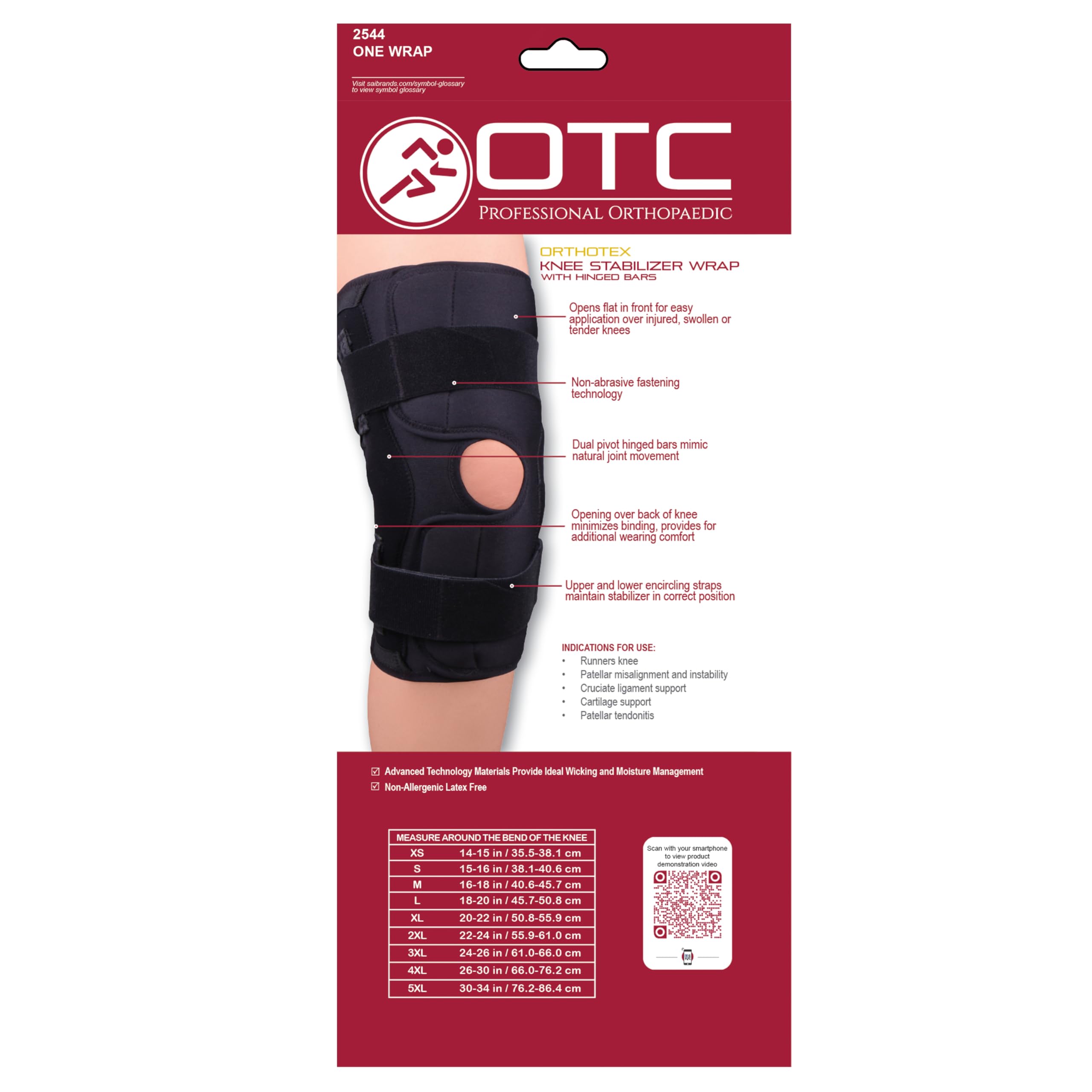 OTC ORTHOTEX Rodillera estabilizadora con barras con bisagras 2544-M , Medium, Negro, 1