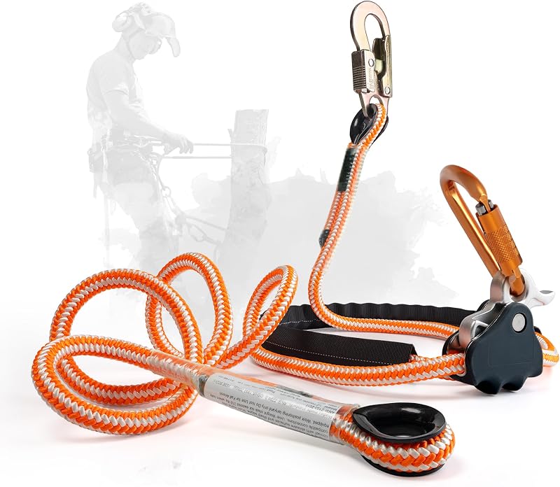 ProClimb Arborist Positioning Lanyard by Pelican Rope - 1/2 in x 8 ft Polyester Rope with Steel Snap Hook - Adjustable, High Visibility, ANSI/OSHA Certified for Work Positioning and Tree Climbing