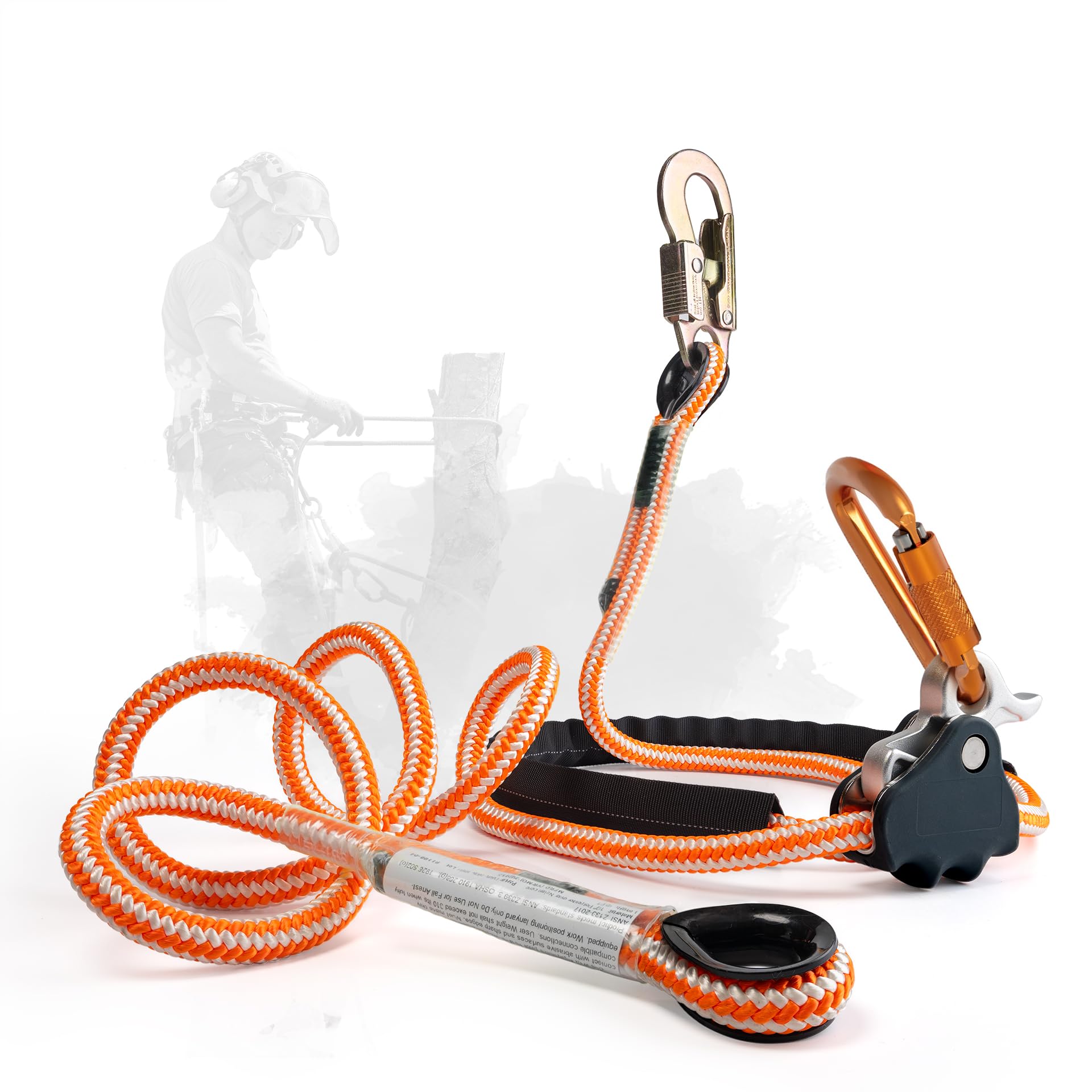 ProClimb Arborist Lanyard by Pelican Rope – 1/2 in x 12 ft Polyester, Steel Snap Hook, Adjustable, High Visibility, ANSI/OSHA Certified for Work Positioning, Made in The USA