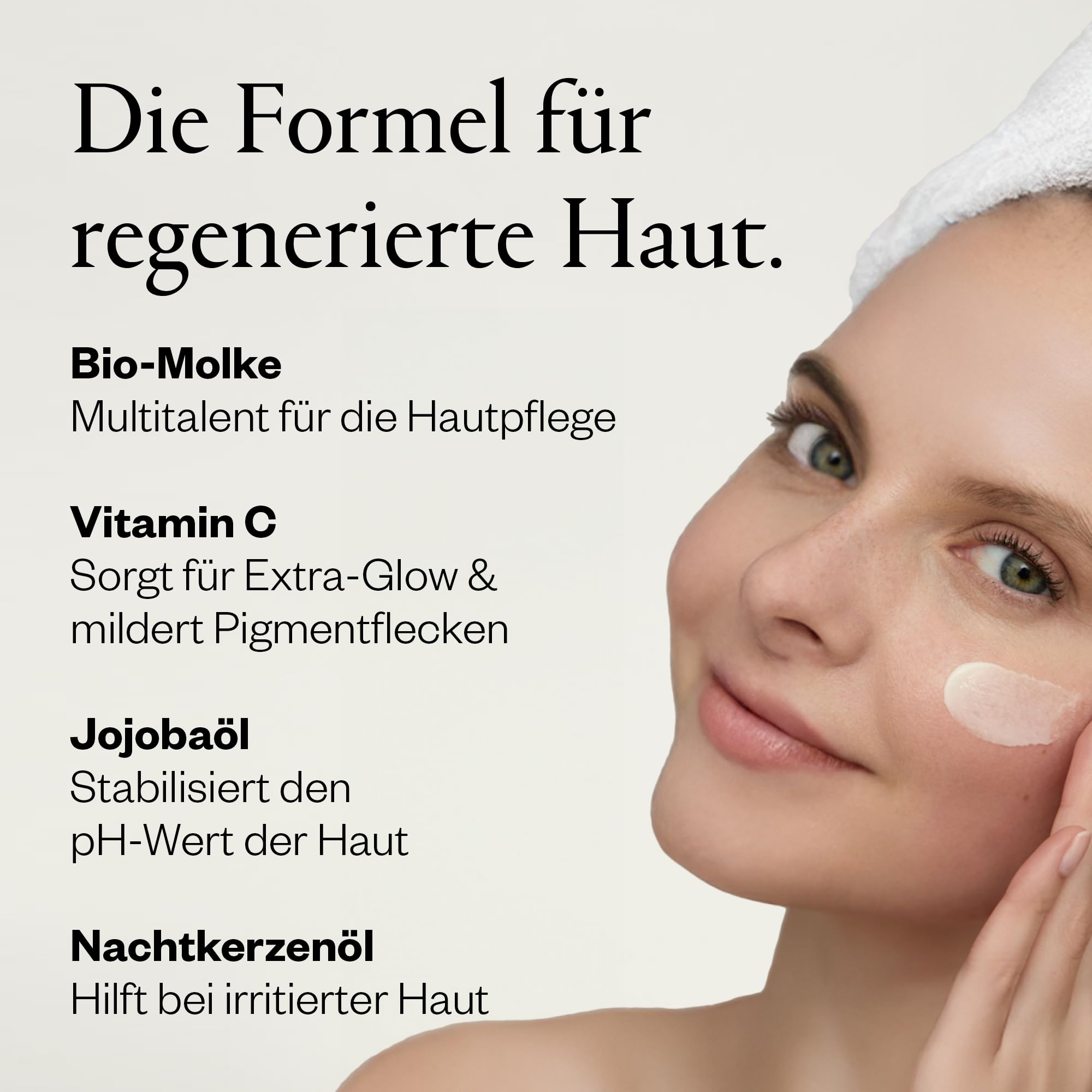 Regenerierende Gesichtscreme - 50ml - für ein verfeinertes Hautbild & Extra-Glow - mit Bio-Molke, Vitamin C & E, Avocadobutter, Nachtkerzen-, Jojoba-, Palmarosa- & Moringaöl