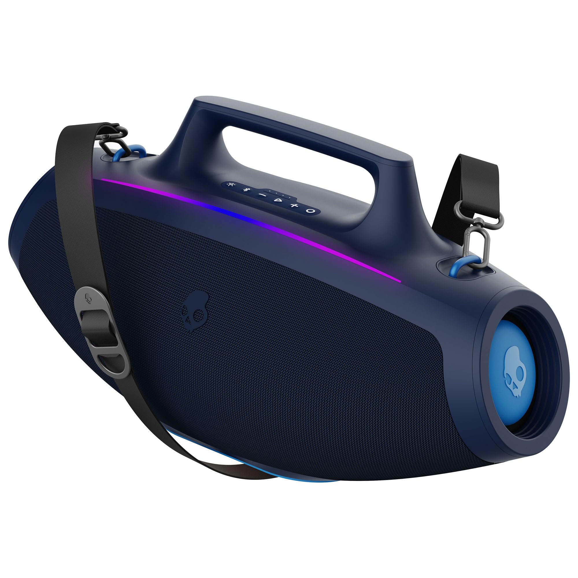 SkullcandyBarrel Bluetooth Boombox Speaker – Water-Resistant Wireless Portable Speaker, with LED Lightshow Mode, 12 Hour Battery, Multi-Link, & USB-C & USB-A Output Charging (Navy)