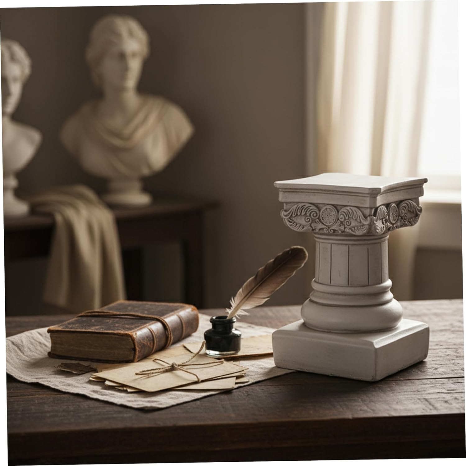 Classical Column Stand 8.5 Inch, White Roman Pillar Pedestal, Resin Display Column for Home Decor Small