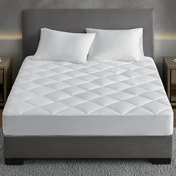 Croscill King Mattress Pad Cotton Bed Protector Waterproof Mattress Pad, Diamond Quilted Cover, Overfilled, Breathable Mattress Topper, Fitted Pocket Fits Up to 18", Easy Care, King, White