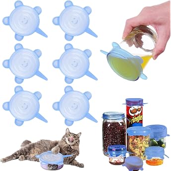AKONE Pack of 6 Can Lids Cat Food Pet Food Lids for Cans Silicone Lid Stretchy Can Lid 400 g/200 g/85 g for Most Cat Cans