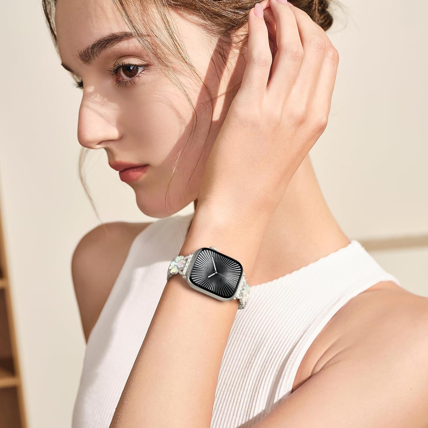 Slim Milanese Loop Band Compatible with Apple Watch Bands for Women 40mm 41mm 38mm 42mm, Stainless Steel Metal Magnetic Mesh Strap with Cute Floral for iWatch Series 11 10 9 8 7 6 5 4 3 SE 3/2/1,Starl - Image 2