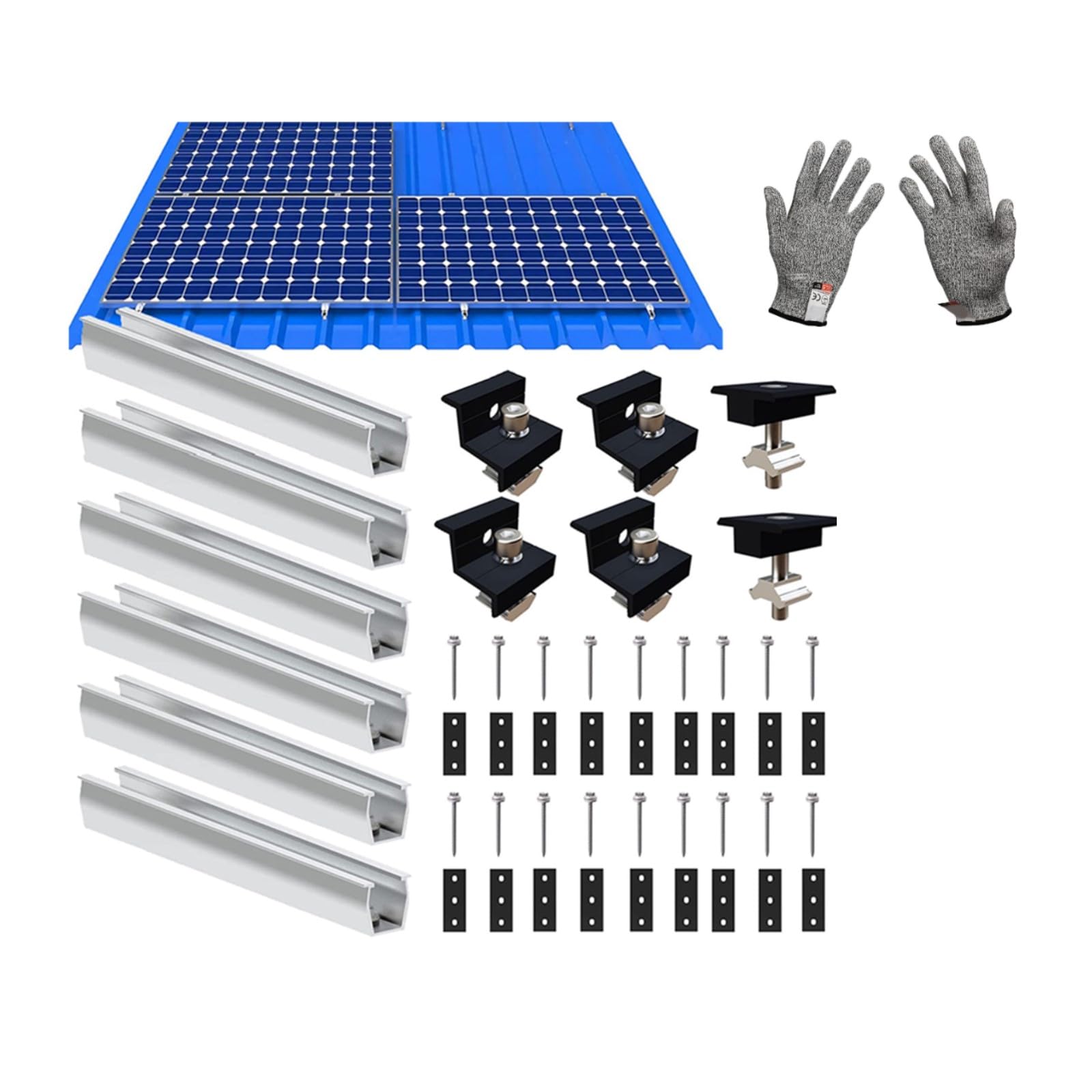 Zonnepaneelhouderset, plat dak PV houders kit, aluminium fotovoltaïsche montagerail 300 mm, voor 35 mm dikke moduleklem, geschikt voor ijzeren daken, platte daken en trapeziumdaken