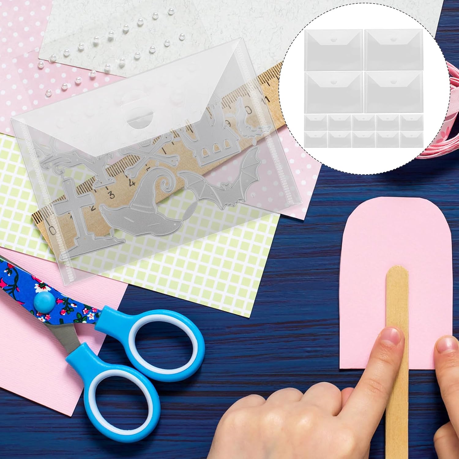 Gogogmee 15pcs Cutting Dies Storage Pouches and Stencil Organizer Bags for Scrapbooking Crafting with Postcard and Stamp Storage, Multipurpose File Holder for DIY Art Supplies