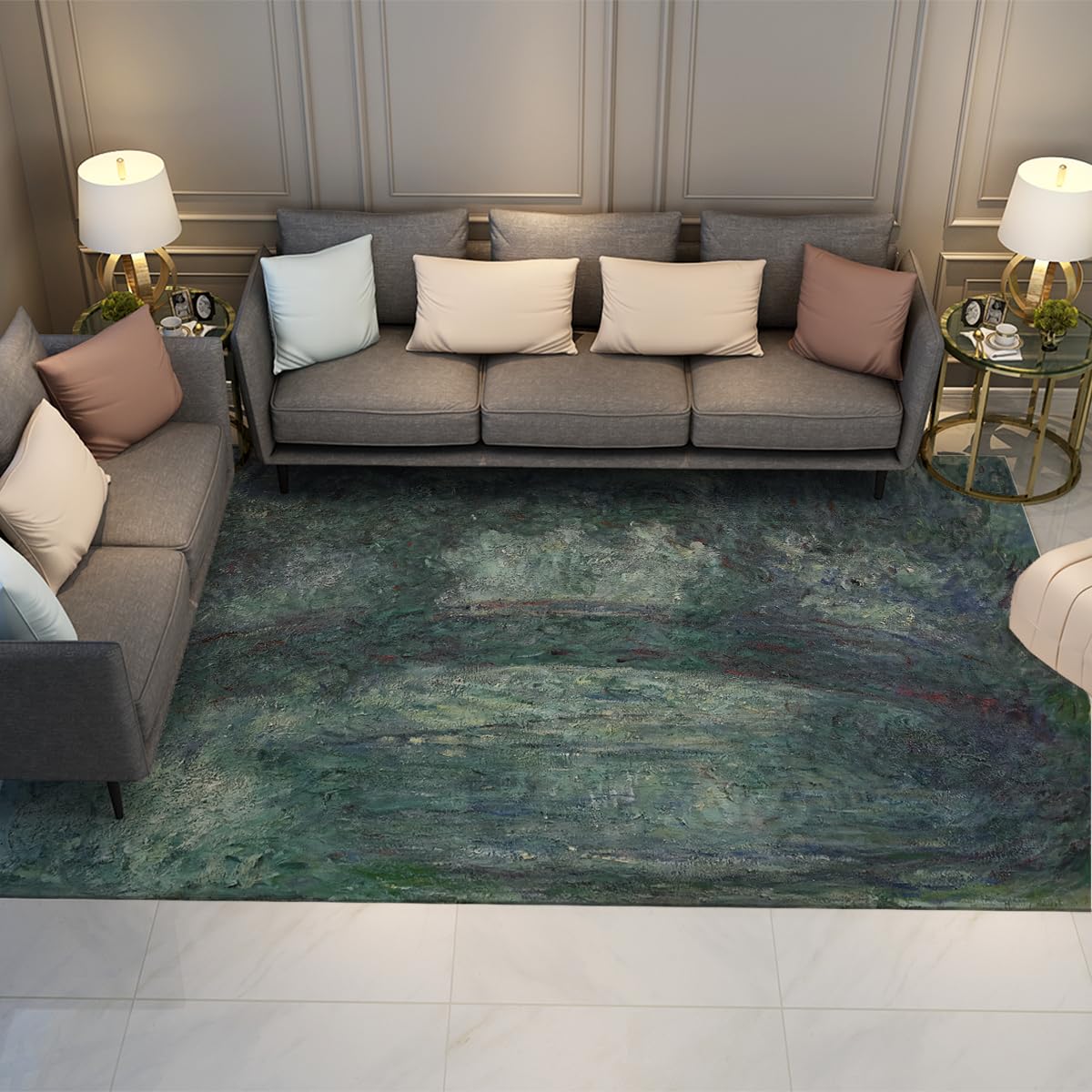 Carpette de chambre style jardin japonais et grand tapis abstrait antidérapant lavable 200x300