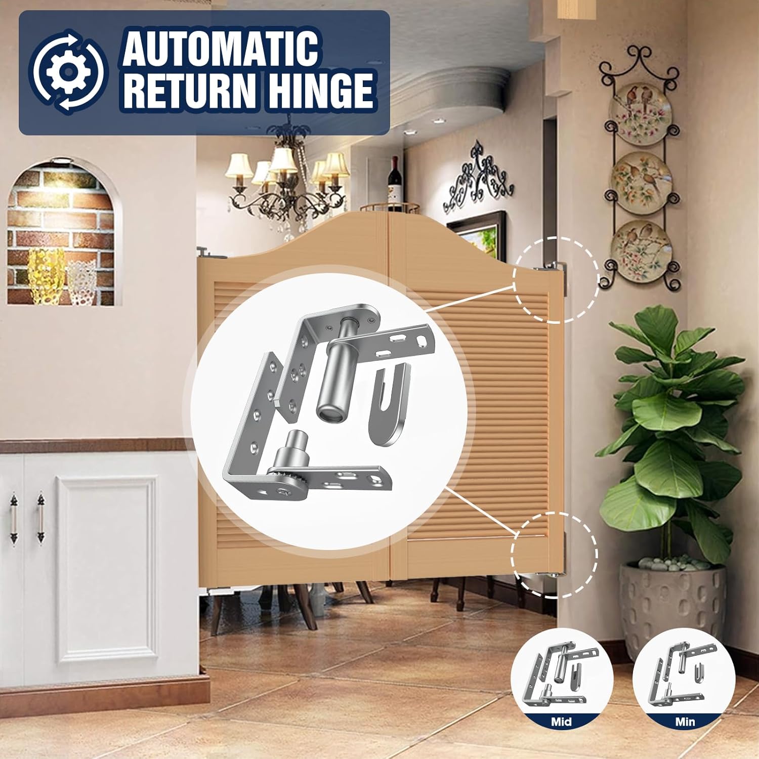 Cafe Door Hinges, Saloon Door Hardware, Double Action Door Hinge for Bar, Coffee Shop, Swing Door, Heavy Duty 304 Stainless Steel (Silver, MIN 2PCS)