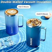 Vista 4 de BJPKPK Taza de café aislada con 2 tapas, vaso aislado de acero inoxidable de 25 onzas con asa, tazas de café de doble pared con aislamiento al