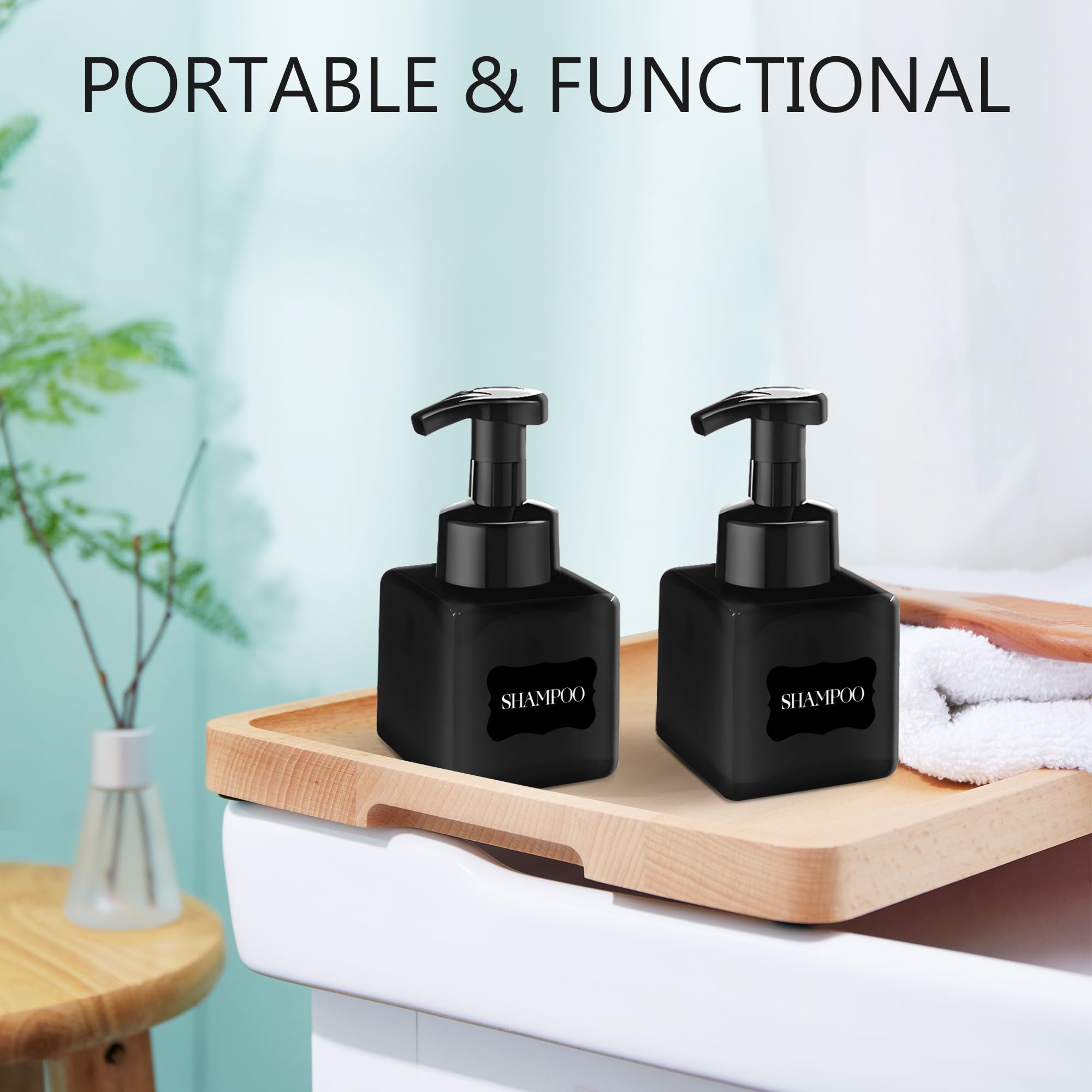 Confezione da 15 flaconi dispenser di sapone in schiuma da 250 ml, con pompa di chiusura a prova di perdite, contenitori vuoti ricaricabili per sapone per mani, shampoo, hotel, ristoranti, ufficio