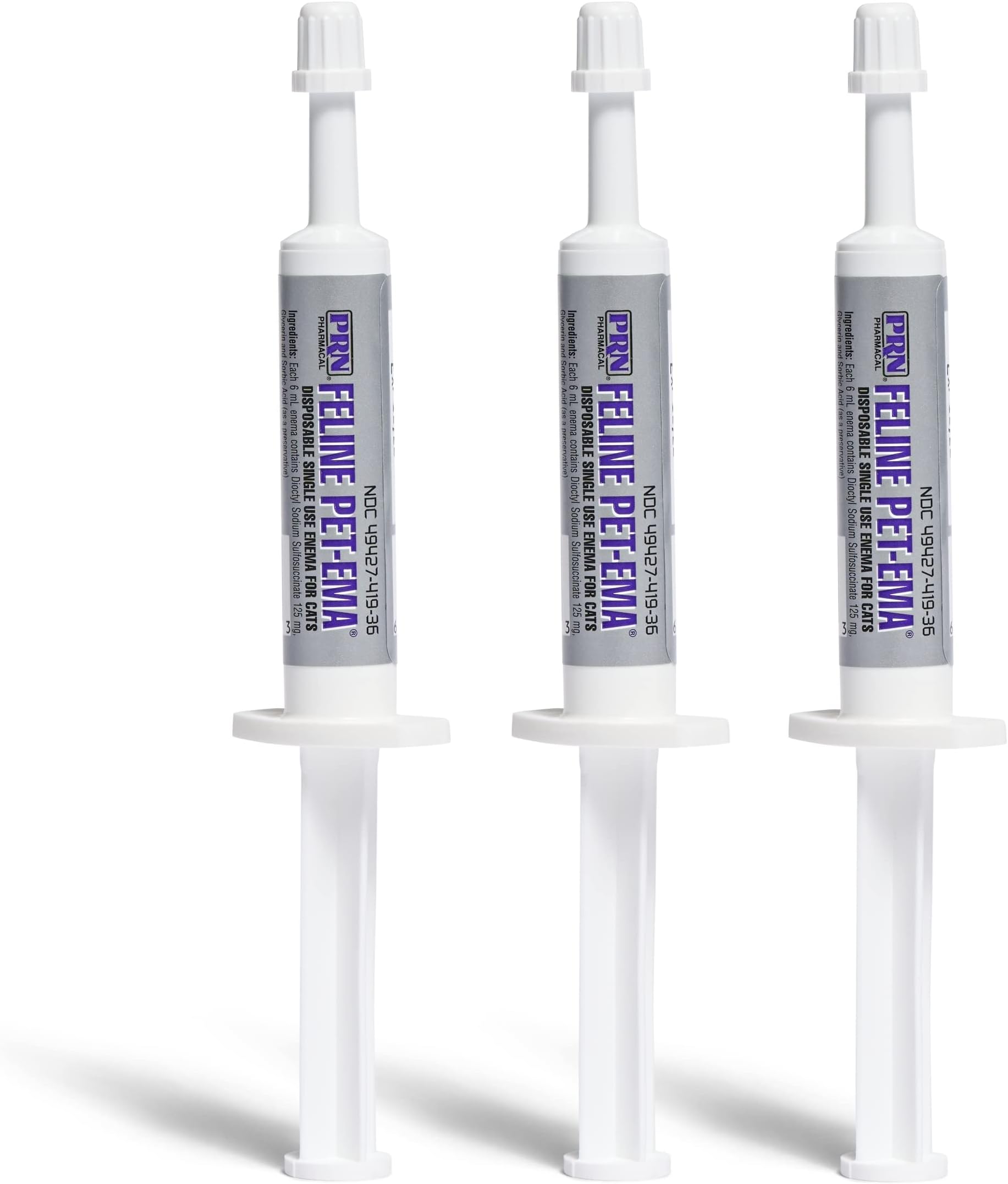PRN Pharmacal PetEma - Disposable Single use Enema for Cats - Rectally Administered Gel Containing Lubricant, Laxative & Stool Softener - with Glycerin & Sorbic Acid - 6 mL Syringe (3 Pack)