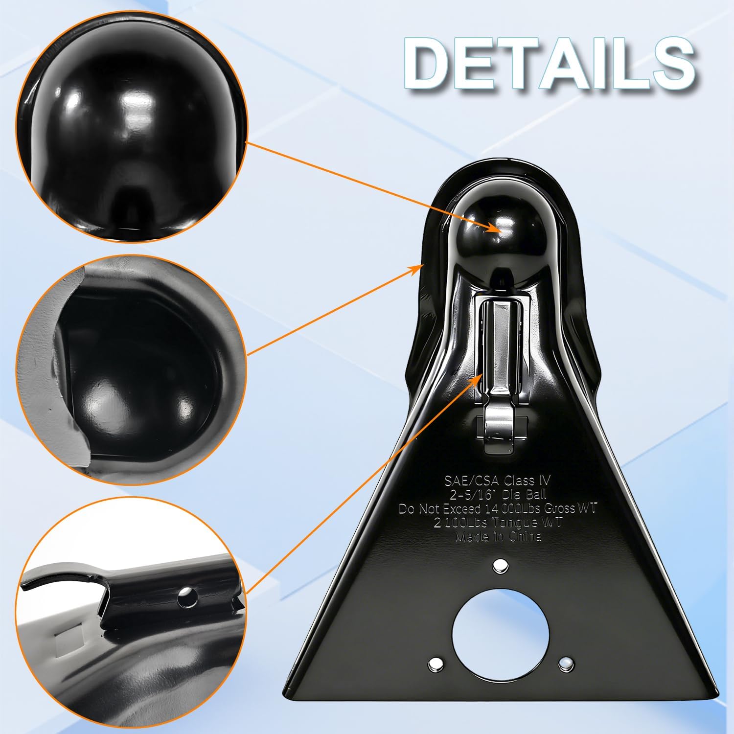 2-5/16" 14,000 lb A-Frame Trailer Coupler – Class IV Heavy Duty, Powder Coated Black, Quick-Lock Design, 2-5/16" Hitch Ball Fits Gooseneck & Equipment Trailers