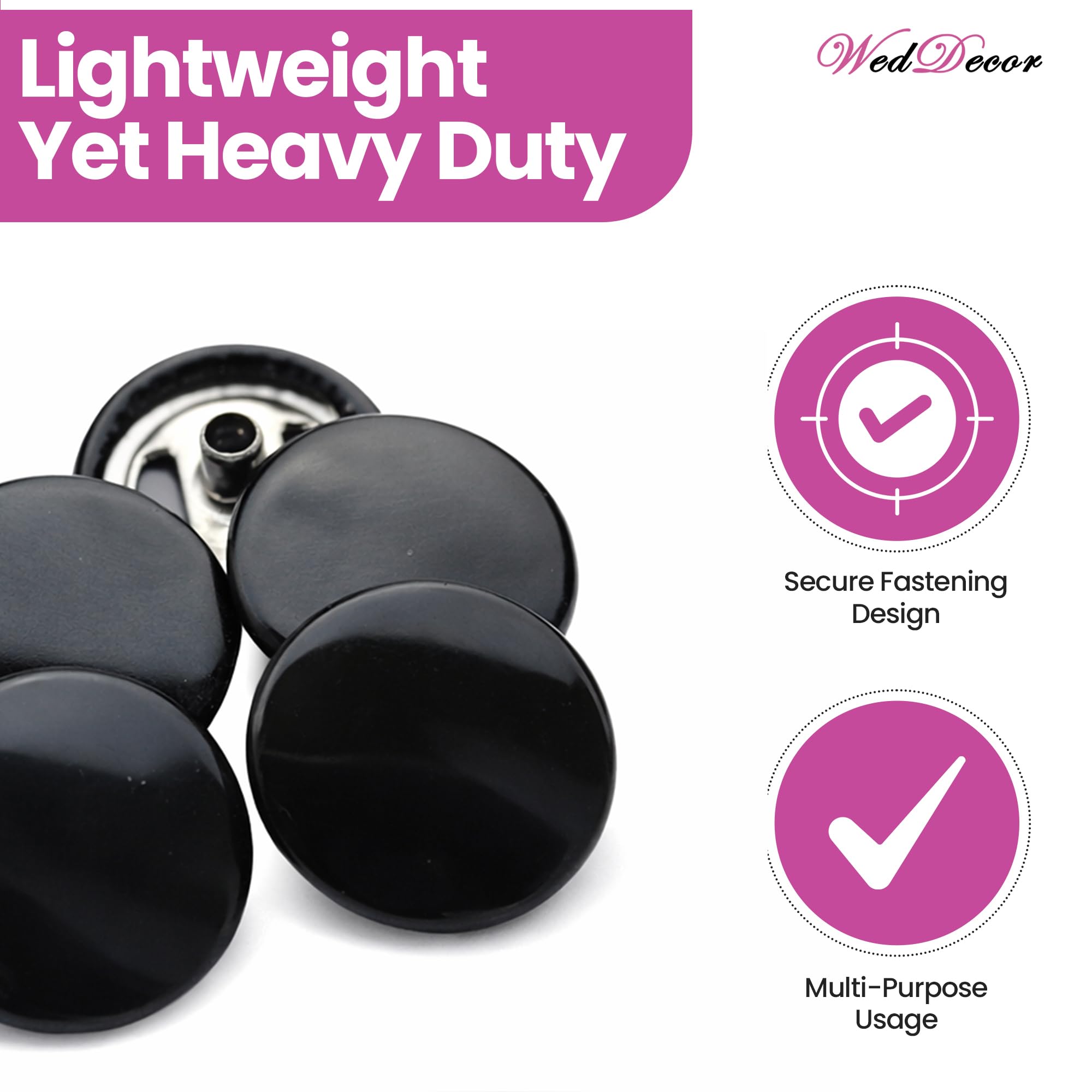 WedDecor Botones a presión de 15 mm de metal duradero de 4 piezas con herramienta de fijación manual para manualidades de cuero, chaquetas, bolsos, correas, jeans, reparación de ropa, negro, paquete
