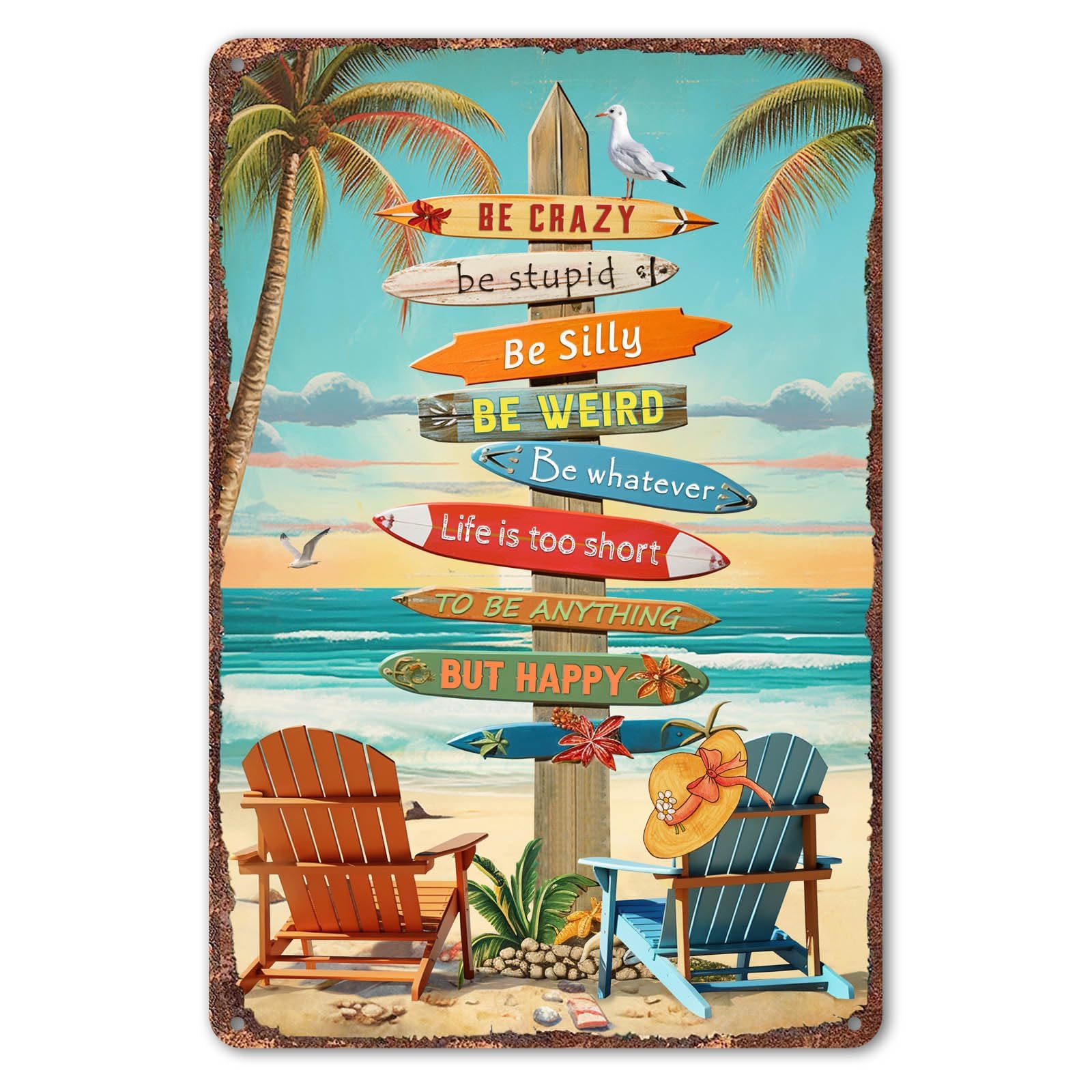 Amazon.com: Tropical Beach Sign 12x8 Inch - Colorful Surfboard Art