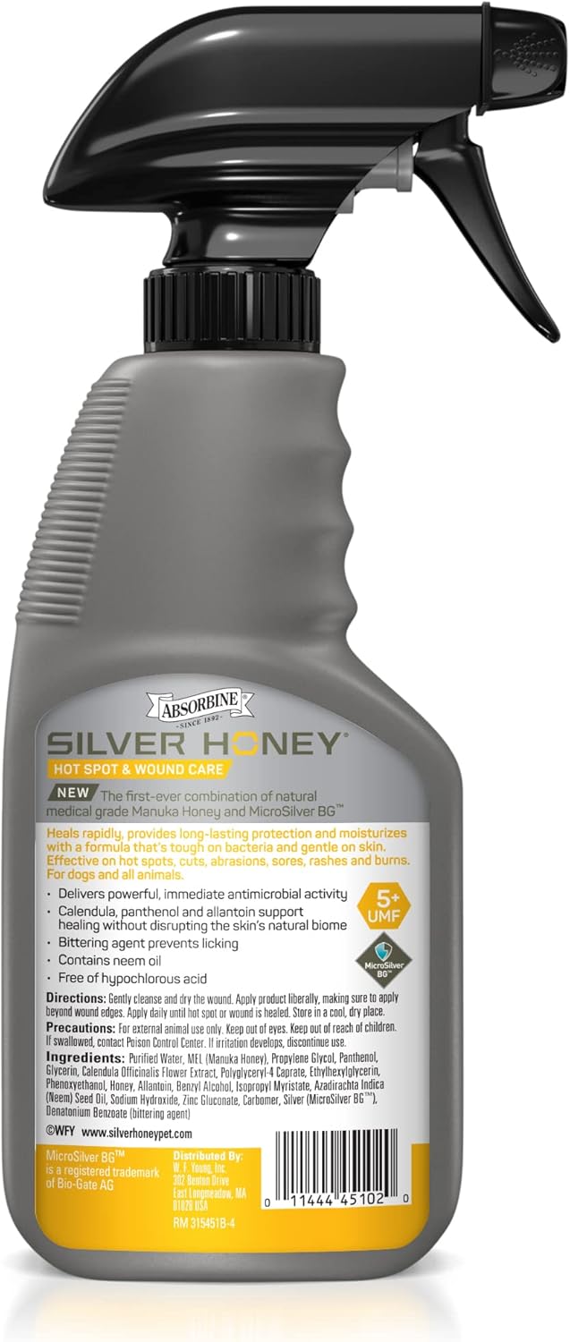 Absorbine Silver Honey Hot Spot & Wound Care Spray Gel for Dogs, Cats, Small Animals, 8oz Bottle
