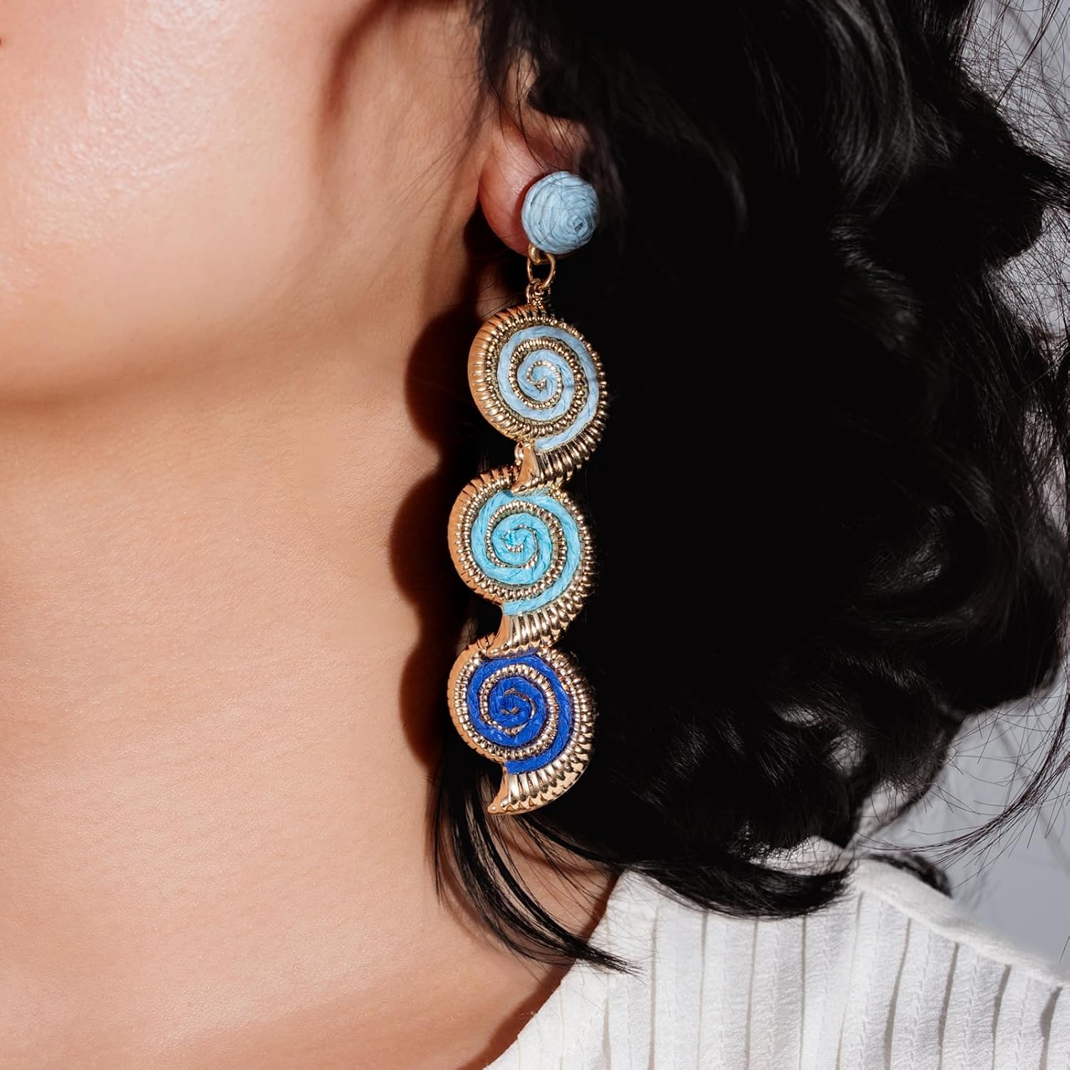 Boho Raffia Earrings Starfish Shell Seashell Dangle Drop Earrings Cute Statemnet Trendy Jewelry Summer Beach Outfits for Women - Image 2