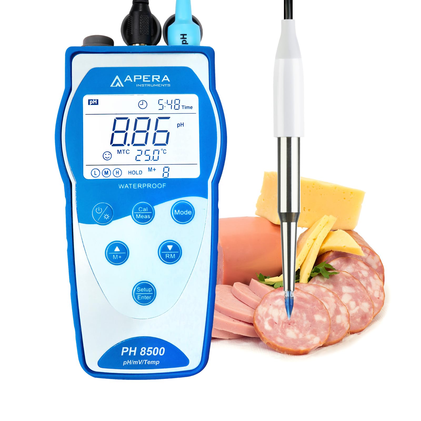 Apera Instruments Premium Series PH8500-SS Kit de medidor de pH portátil para queso, masa, productos de carne y frutas, azul (AI5557)