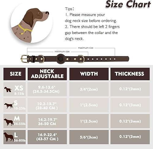 Miniatura 2 de Jowlroel AirTag Collar de perro  Collar de perro de cuero 100% genuino con soporte Apple AirTag, adecuado para perros pequeños, marrón oscuro, S,