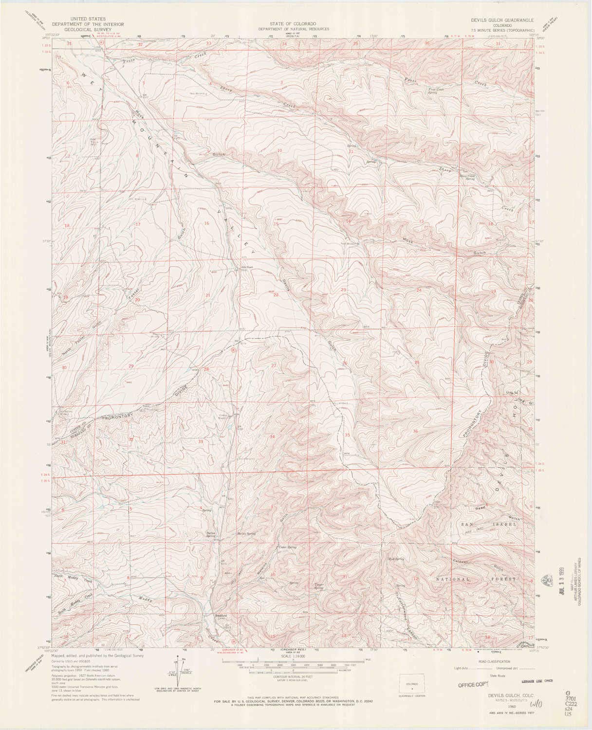 YellowMaps Devils Gulch CO topo map, 1:24000 Scale, 7.5 X 7.5 Minute, Historical, 1960, Updated 1972, 27.3 x 22.1 in - Tyvek