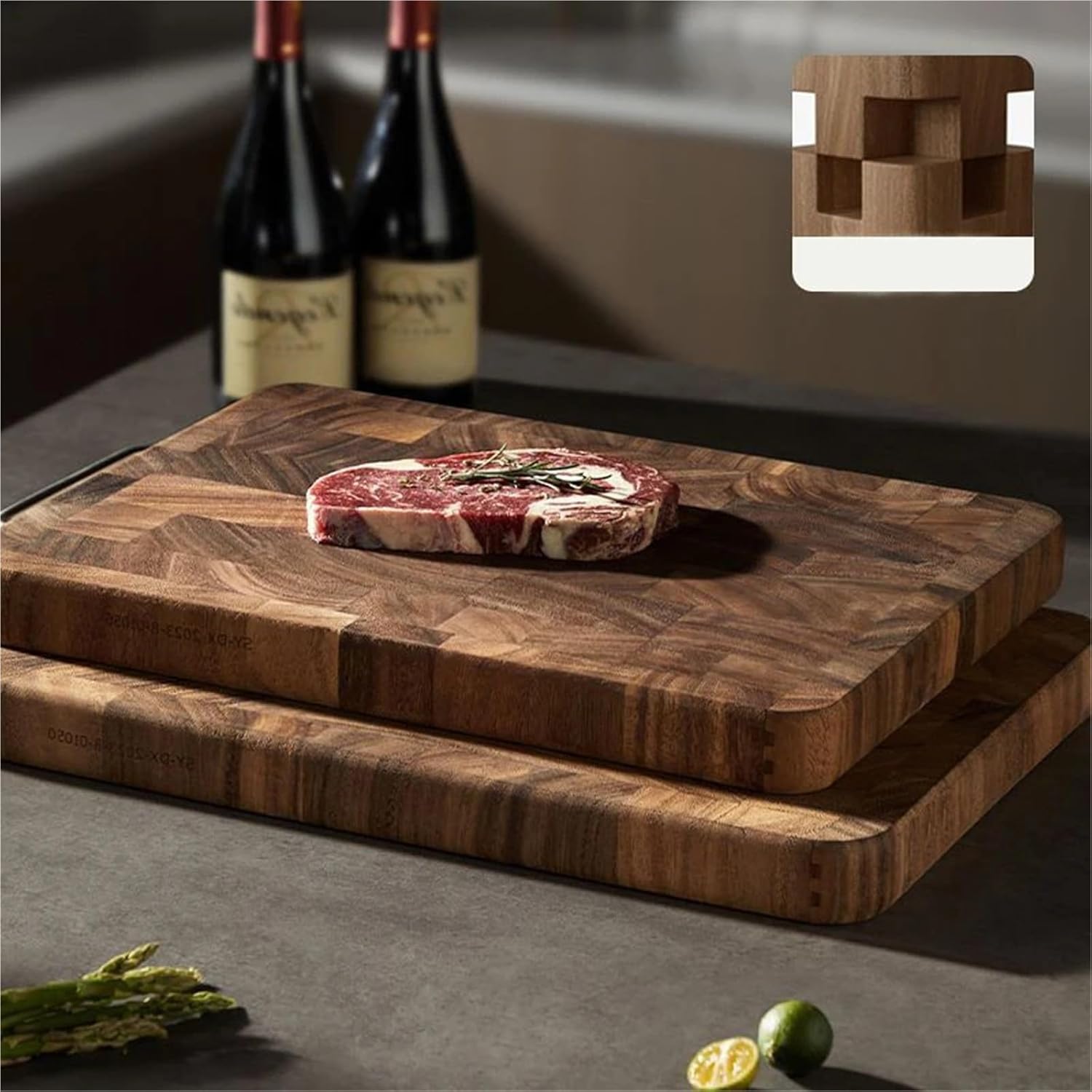 Compatible Extra Large Black Walnut Cutting Board with Juice Groove(450x300x35mm)