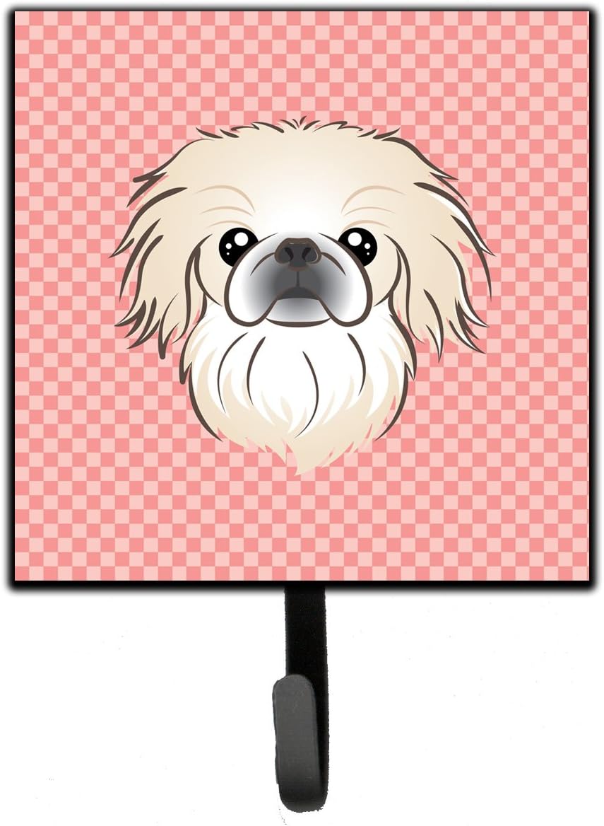 Caroline's Treasures BB1221SH4 Checkerboard Pink Pekingese Leash or Key Holder, Wall Hooks, Key Hooks Holder, Coat Rack Wall Mount, Coat Hooks, Hooks for Hanging Keys, Towels, Aprons, Leashes,