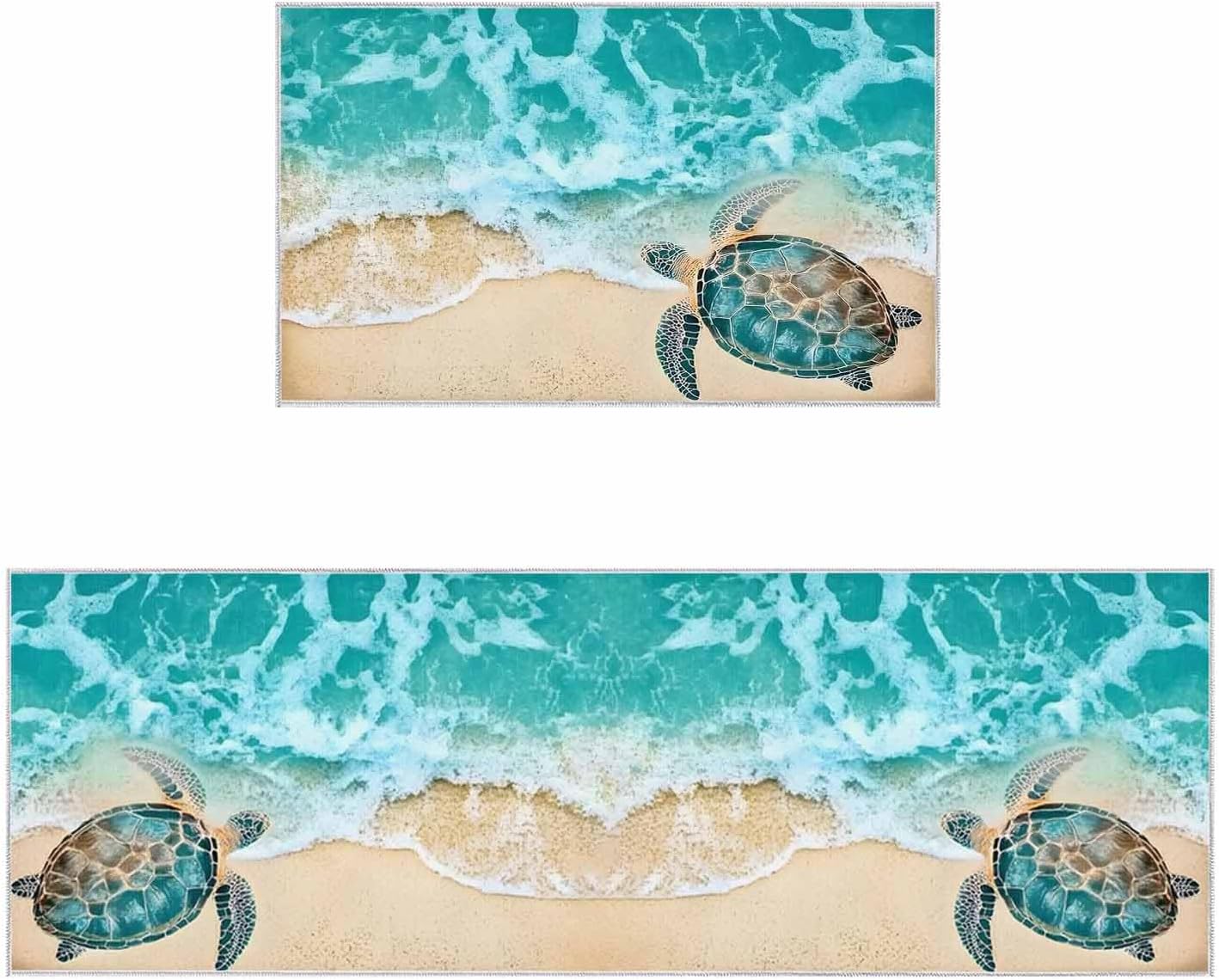 2 Pieces Kitchen Rugs and Mats,Coastal Ocean Sea Turtle Area Runner Rug Set Non Slip Floor Doormat Washable Carpet Standing Mat for Kitchen Sink Indoor Corridor,Summer Beach Seaside Marine Life