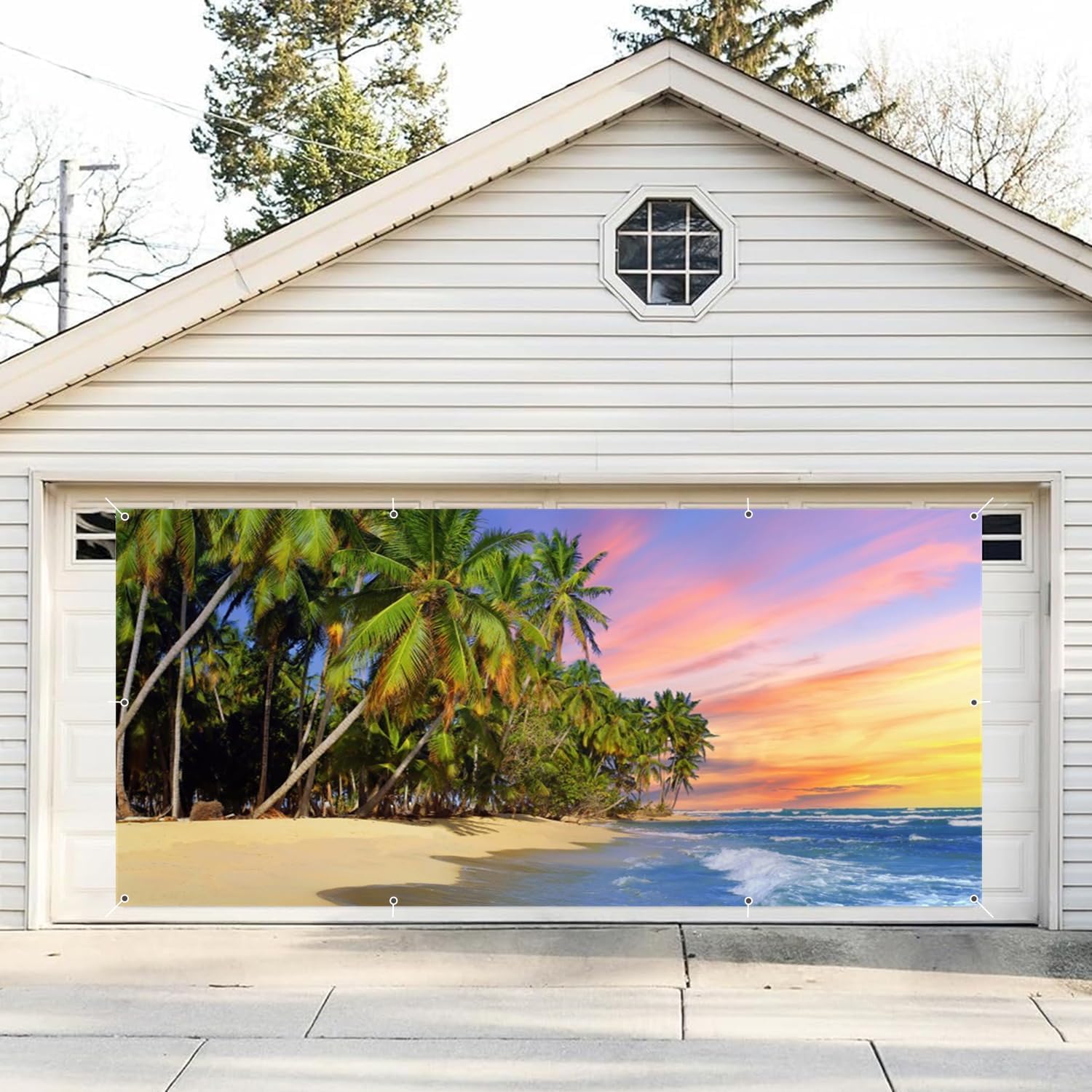Summer Hawaii Beach Garage Door Cover Banner Decorations Backdrop 6x13ft Large Aloha Seaside Palm Trees Sunset Garage Door Outdoor Vacation Decorations Luau Party Birthday Party Garage Door Cover