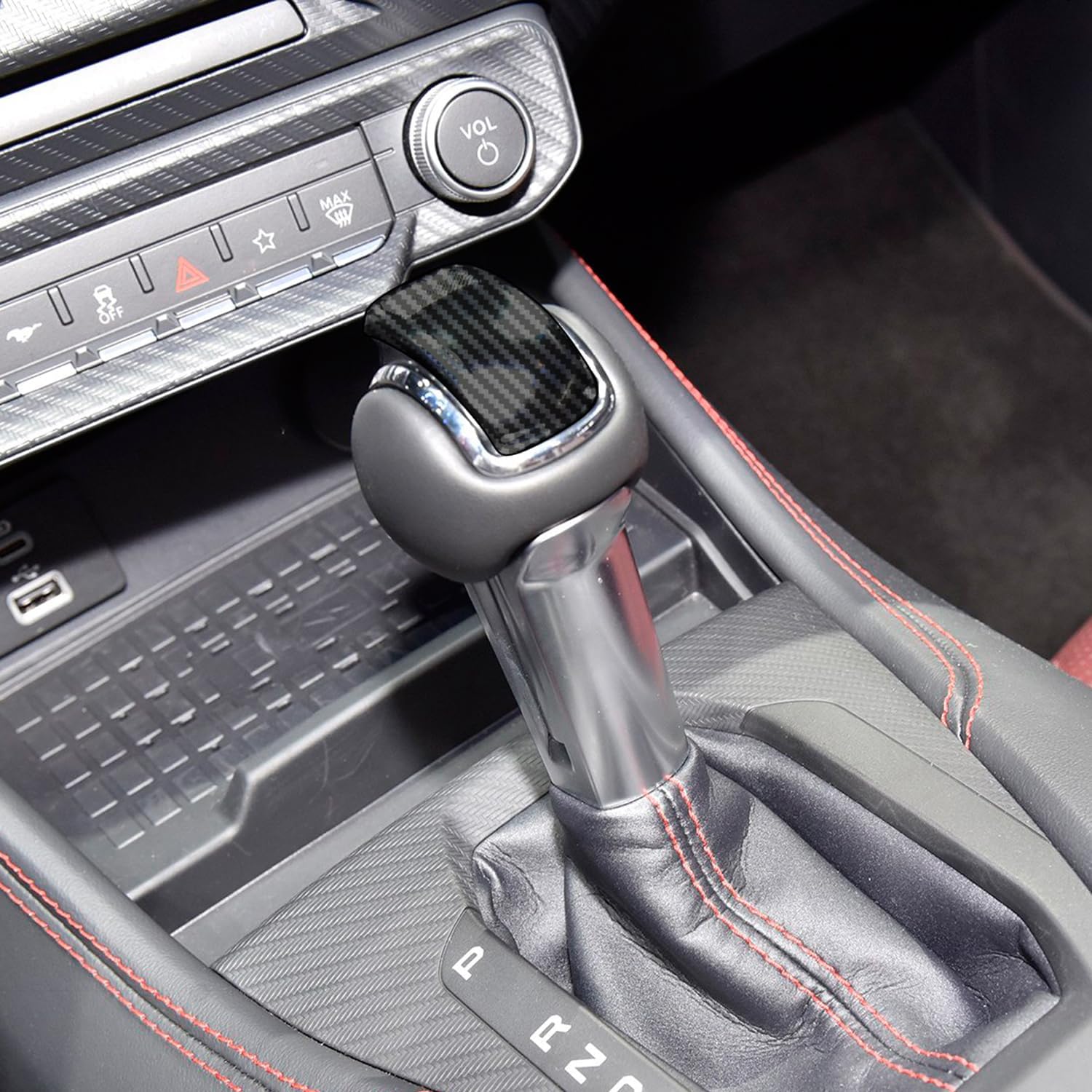 for Ford Mustang 2024-2025 ABS Carbon Fiber Black Interior Gear Shift Knob Shifter Cover Trim 1pcs Car Accessories (Only fit for at Version)