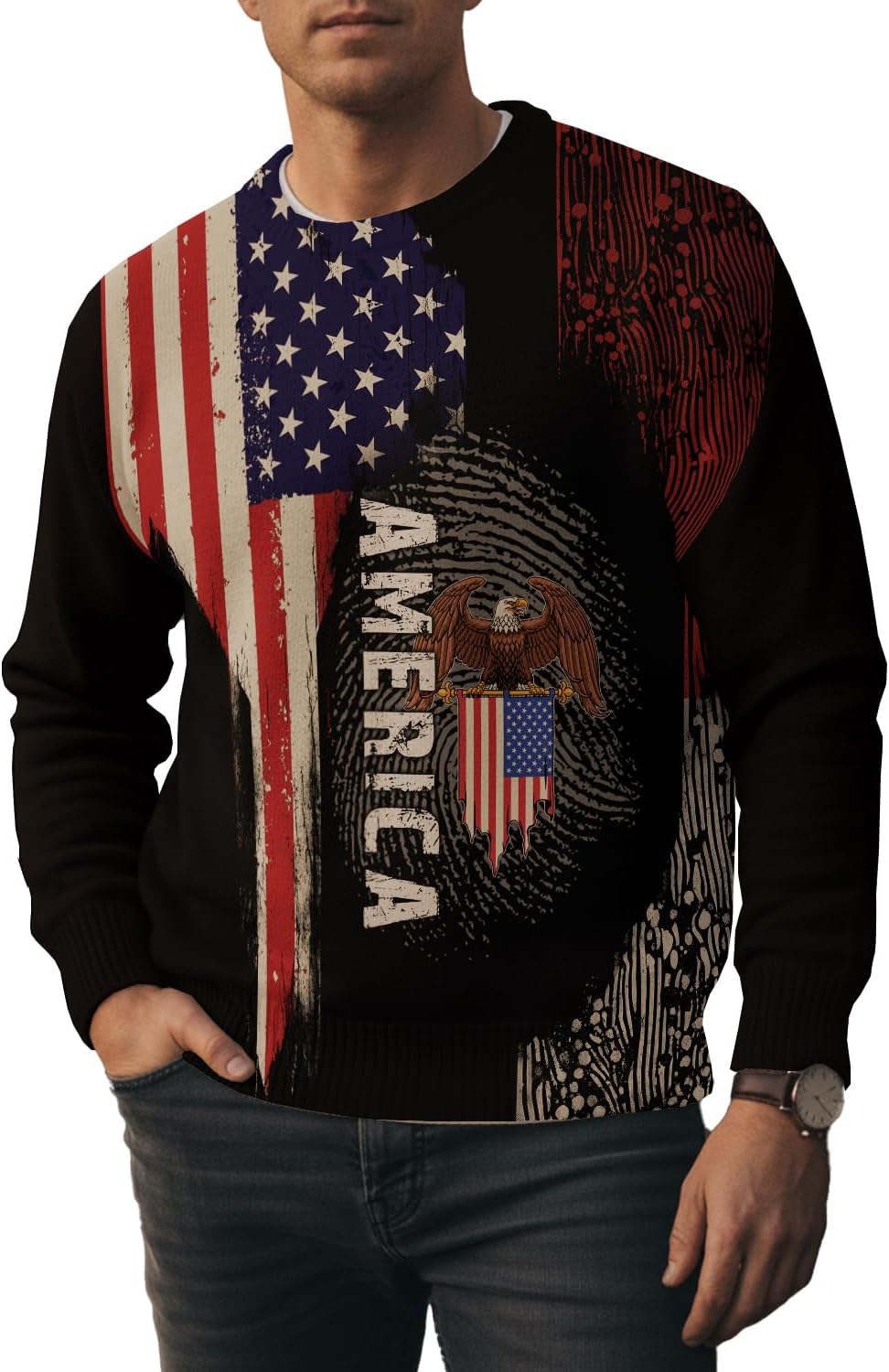 Men's Graphic Casual Sweater Unisex 3D Printing Knit Pullover Loose Long Sleeve Crewneck Sweaters
