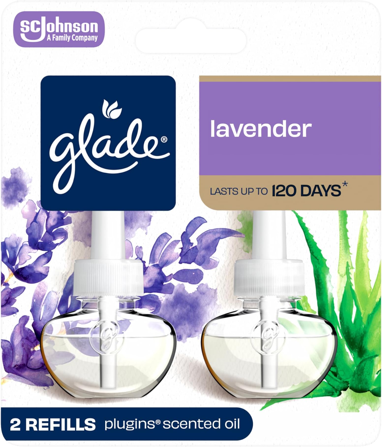 PlugIns Refills Air Freshener, Scented and Essential Oils for Home and Bathroom, Tranquil Lavender & Aloe, 1.34 Fl Oz, 2 Count