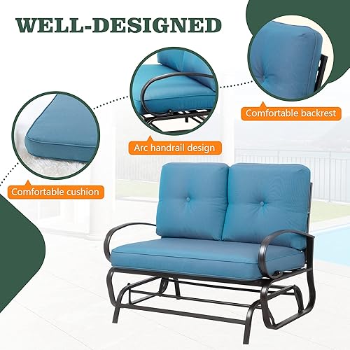 Miniatura 4 de Shintenchi Banco mecedor de metal para patio al aire libre, mecedora de dos plazas, muebles de patio de hierro forjado, silla deslizante con marco